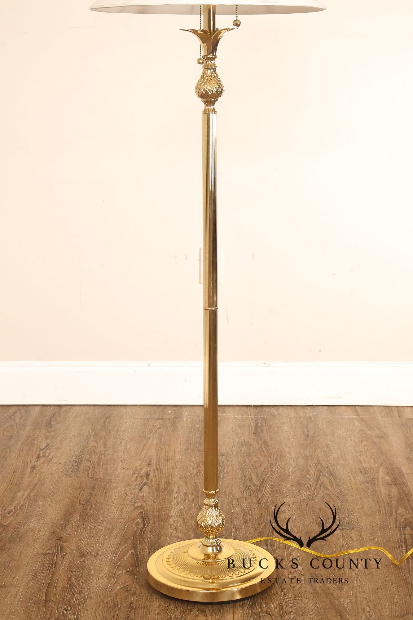 Traditional Brass Double Light Pineapple Accent Floor Lamp With Shade