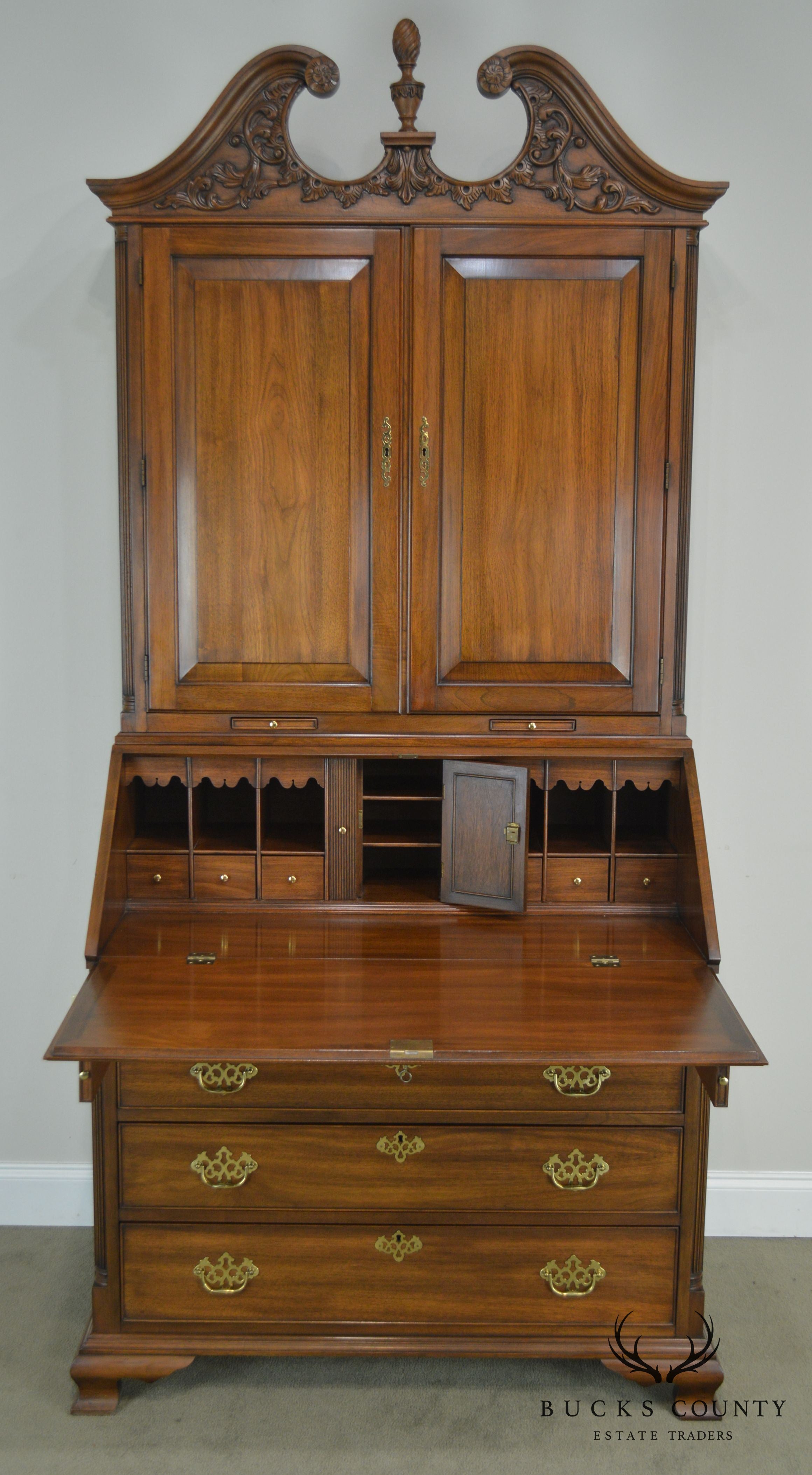 Henkel Harris Chippendale Style Carved Walnut Blind Door Secretary Desk