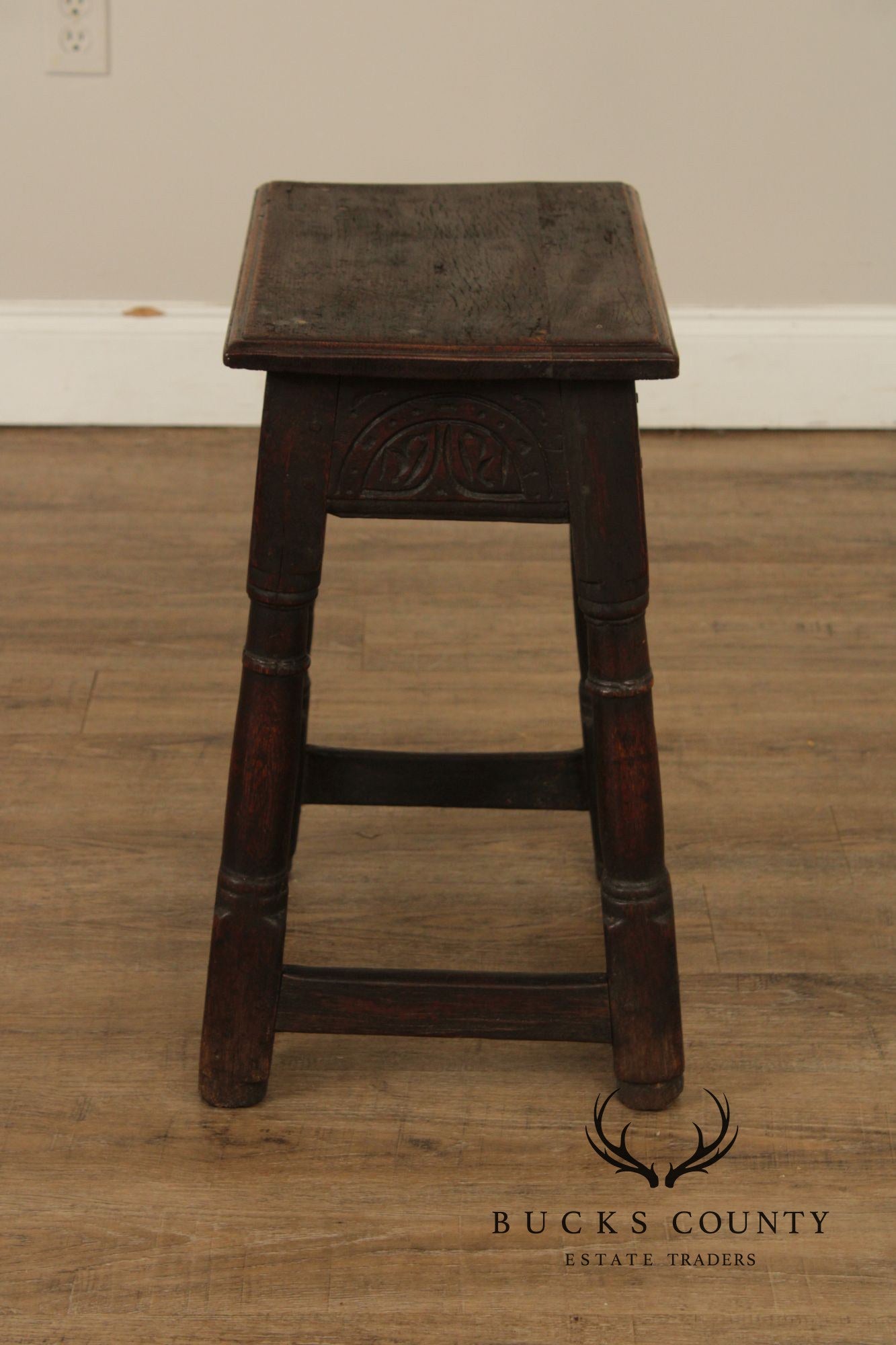 Antique English Carved Oak Joint Stool