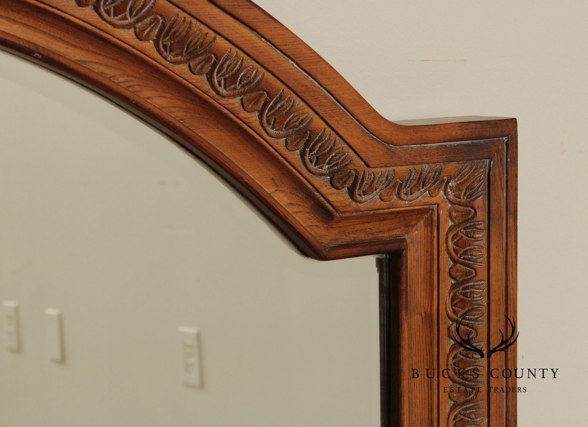 Tuscan Style Carved Oak Frame Arched Wall Mirror