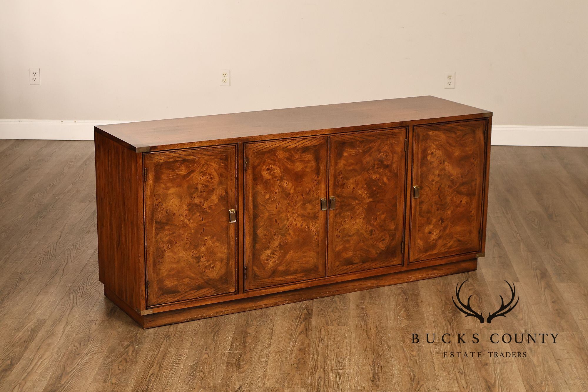 Hickory Manufacturing Vintage Campaign Style Burlwood Buffet Sideboard