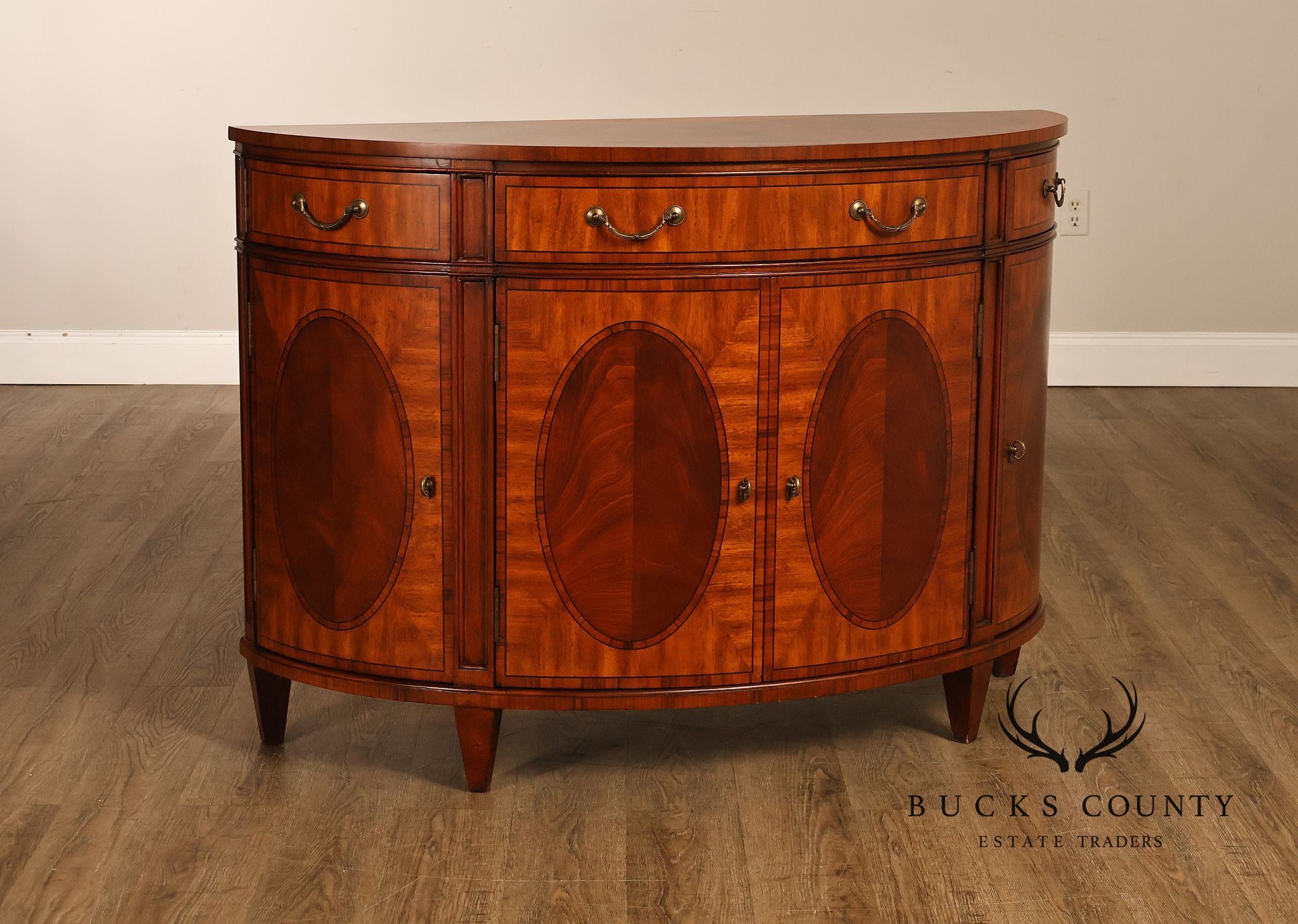 Ethan Allen Mahogany Newport Collection Demilune Cabinet Console