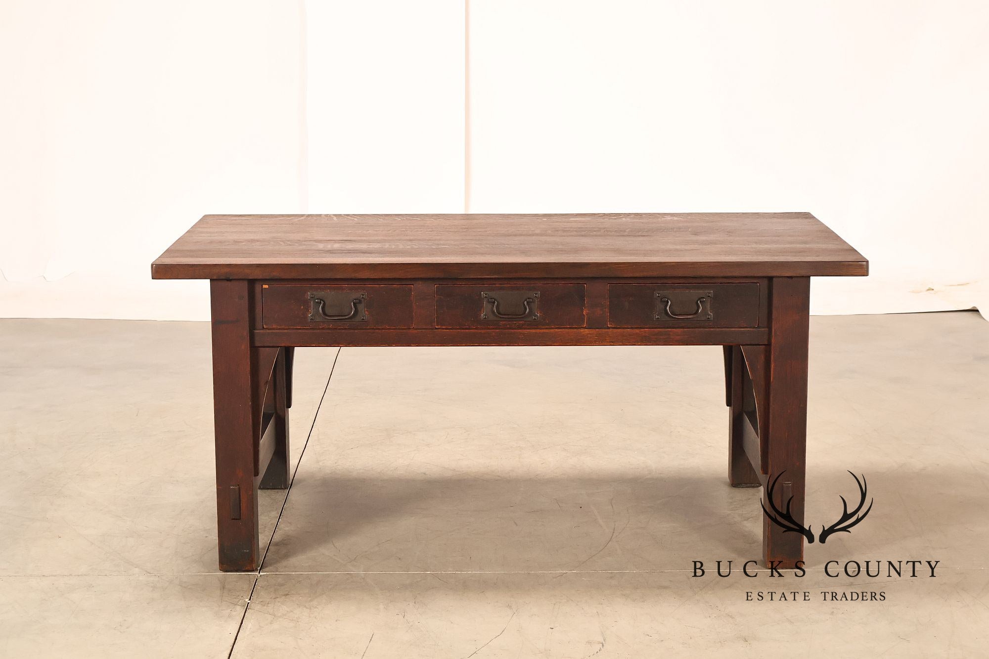 Early Gustav Stickley No. 460 Oak Library Table With Rare Hardware