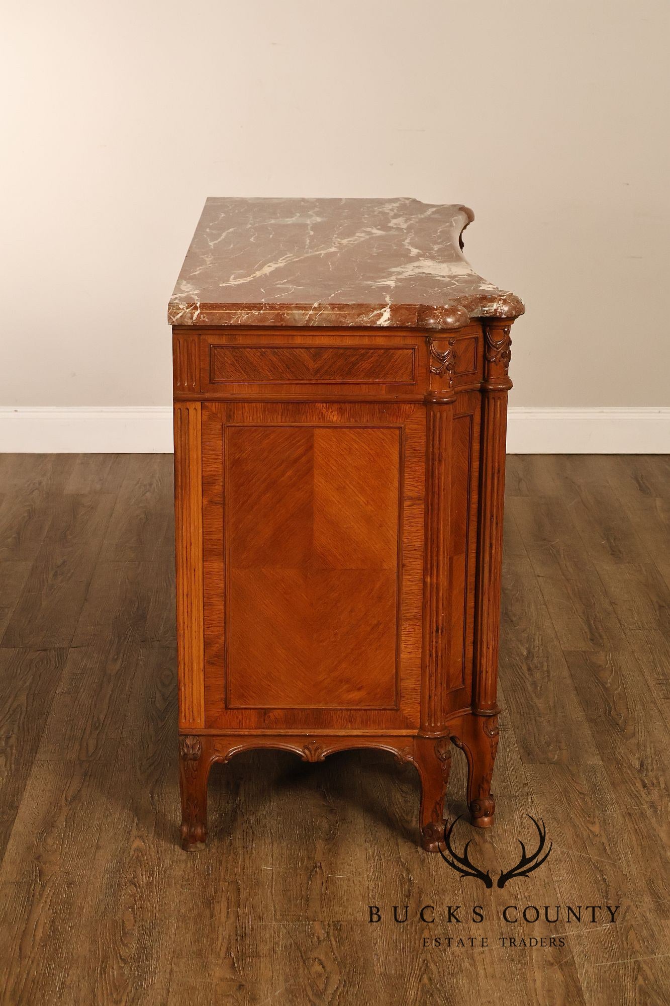 1920's French Louis XV Style Satinwood Marble Top Server