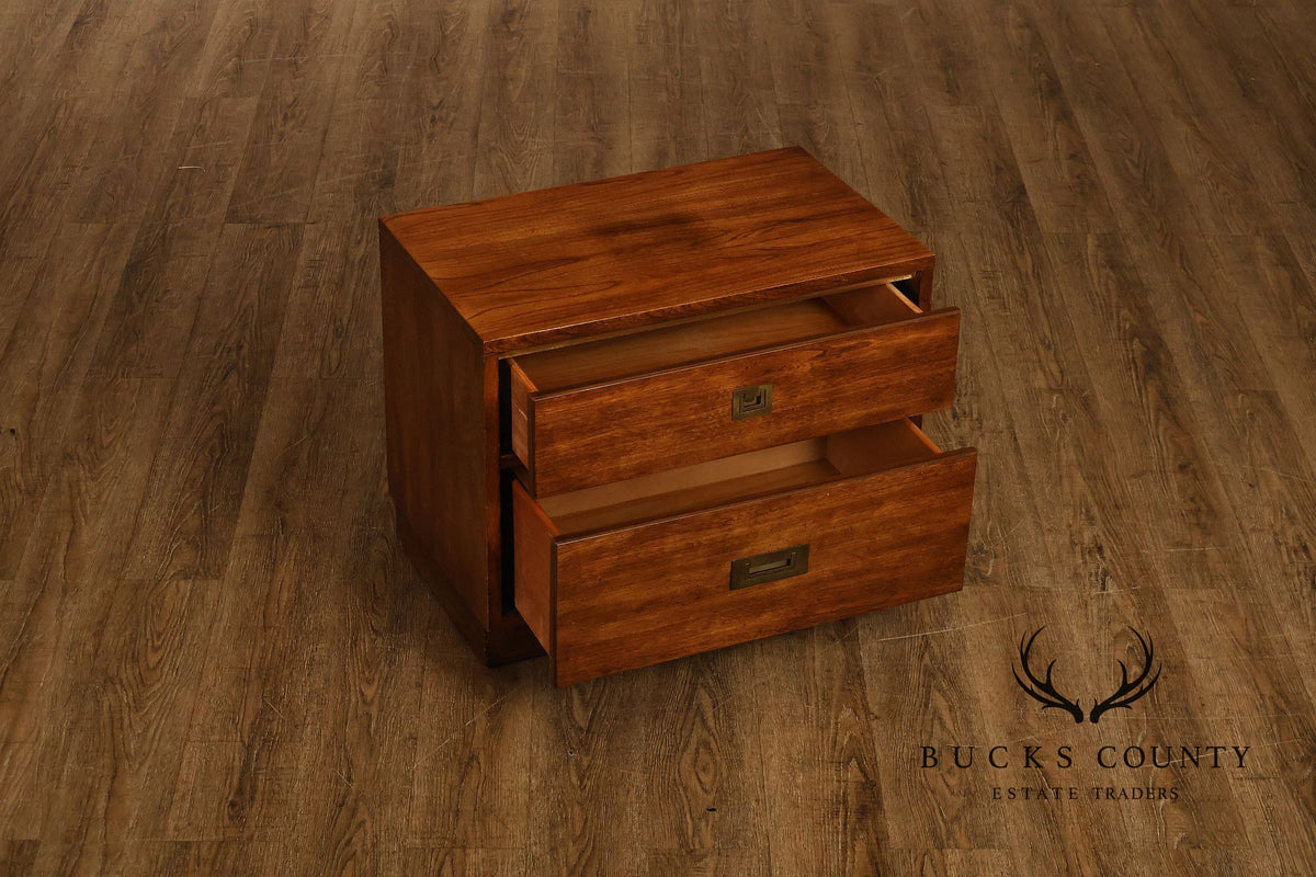 Stanley Campaign Style Pair of Walnut Bedside Chests