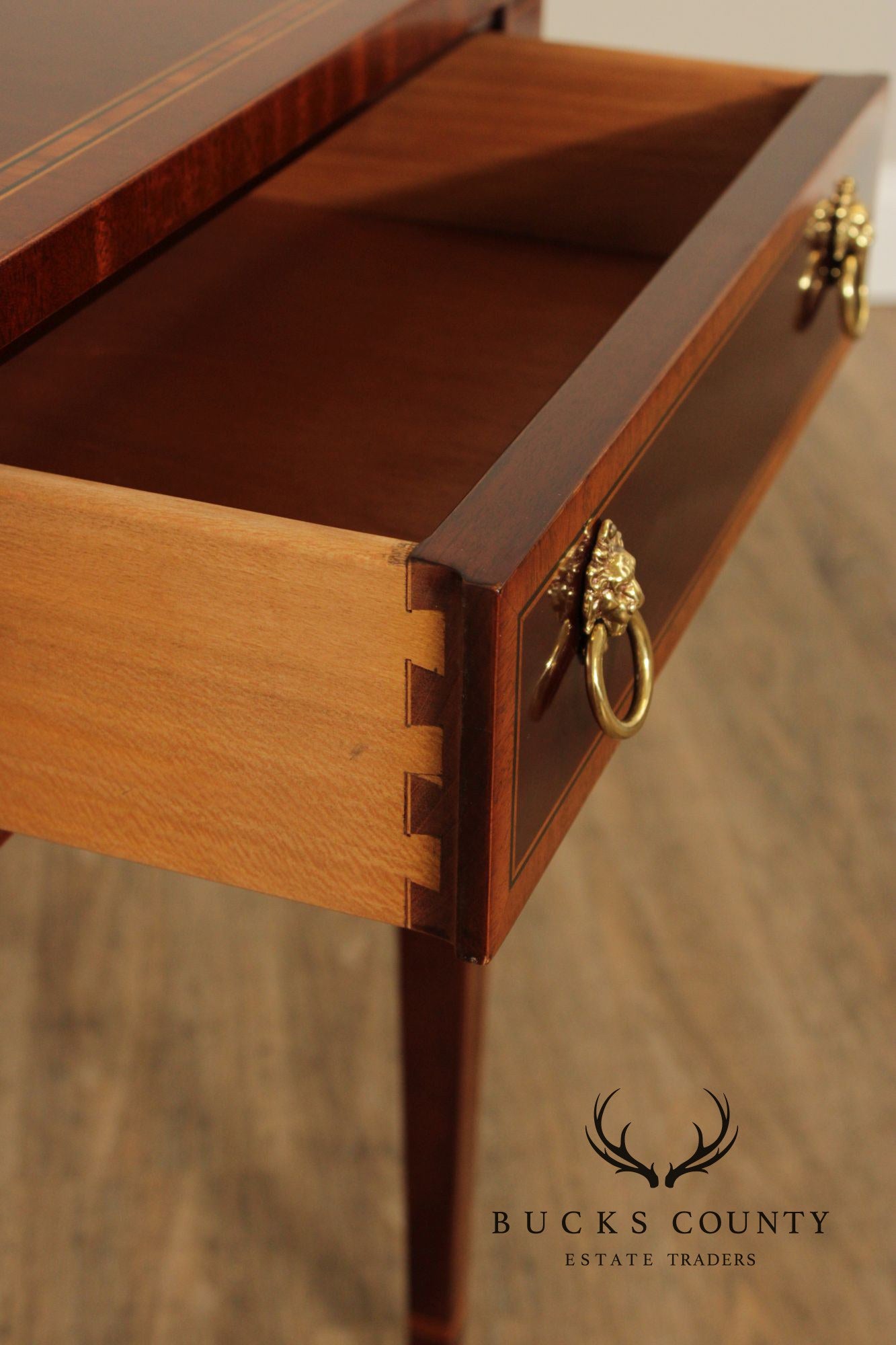 Kindel Federal Style Inlaid Mahogany Drop Leaf Pembroke Side Table
