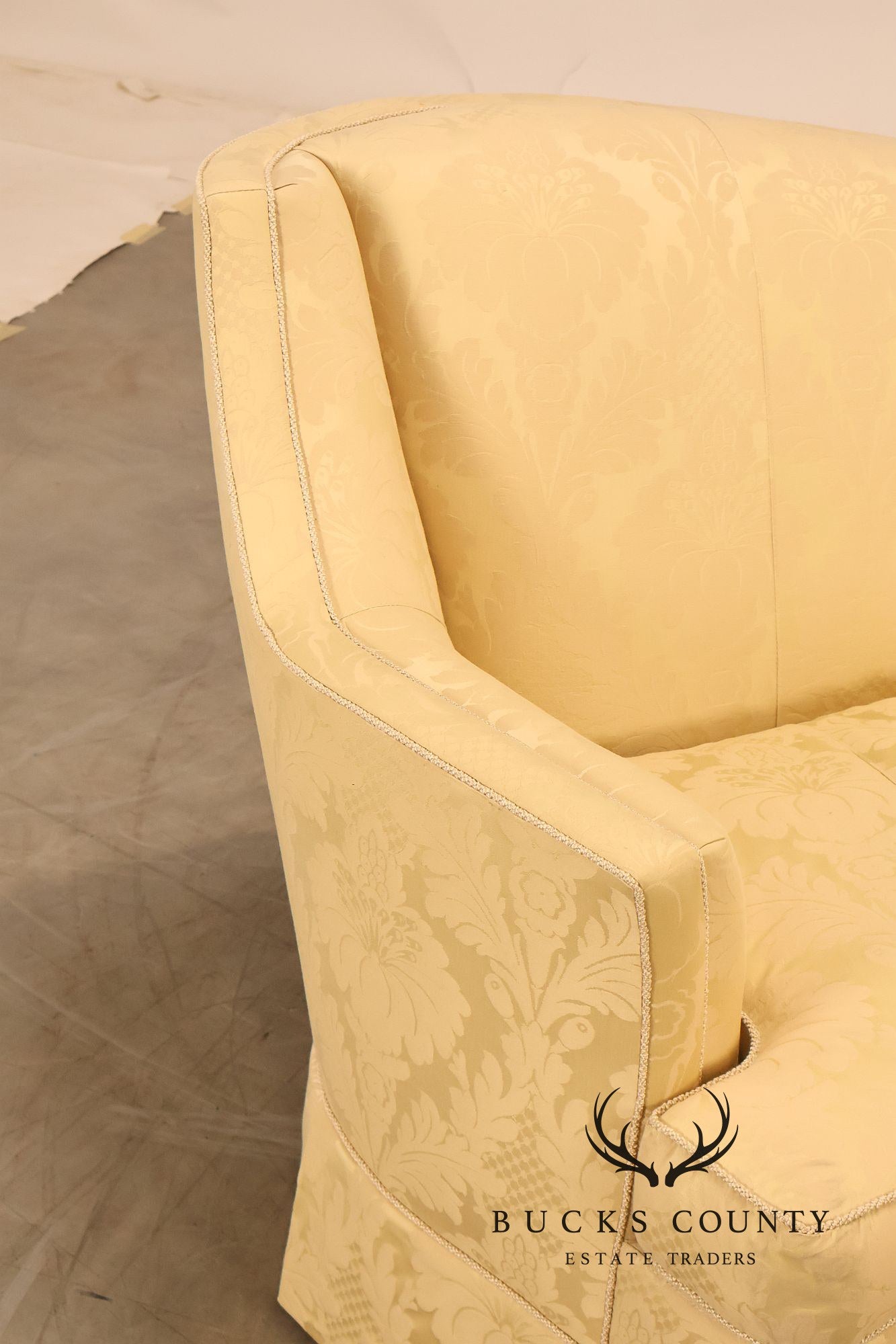 Councill Custom Damask Upholstered Curved Back Sofa