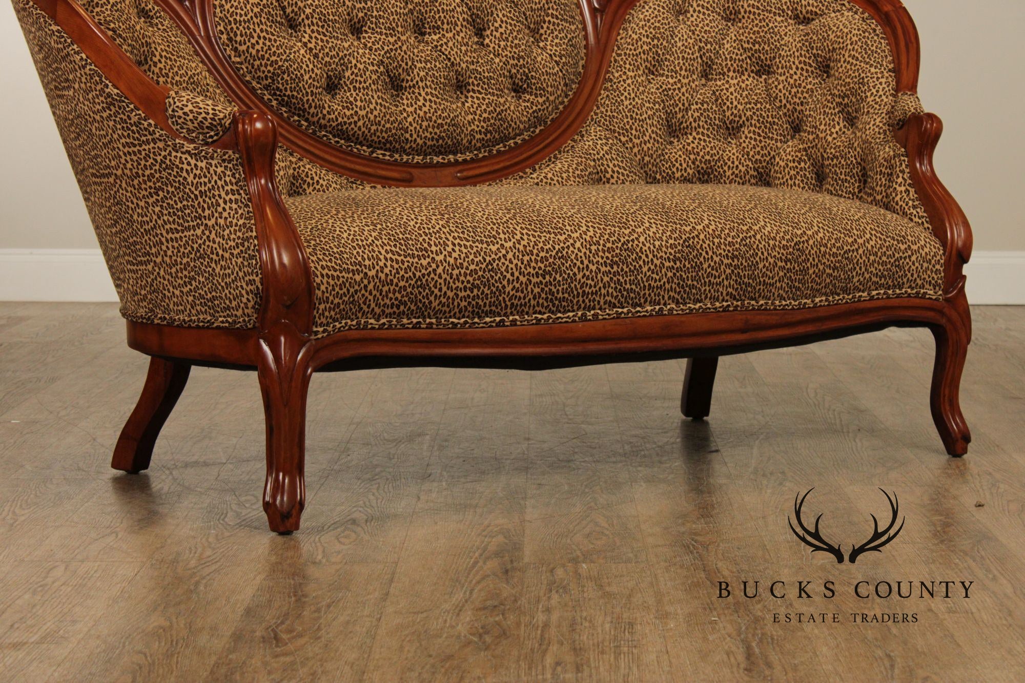 Antique Victorian Carved Walnut Frame Tufted Sofa