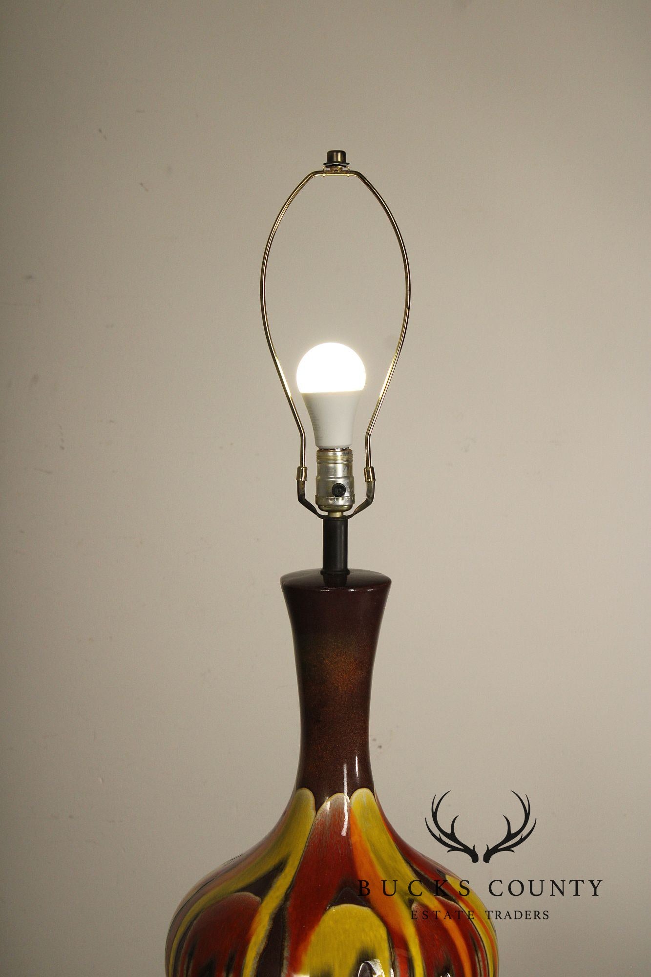 Mid Century Modern Pair of Drip Glazed Porcelain Table Lamps