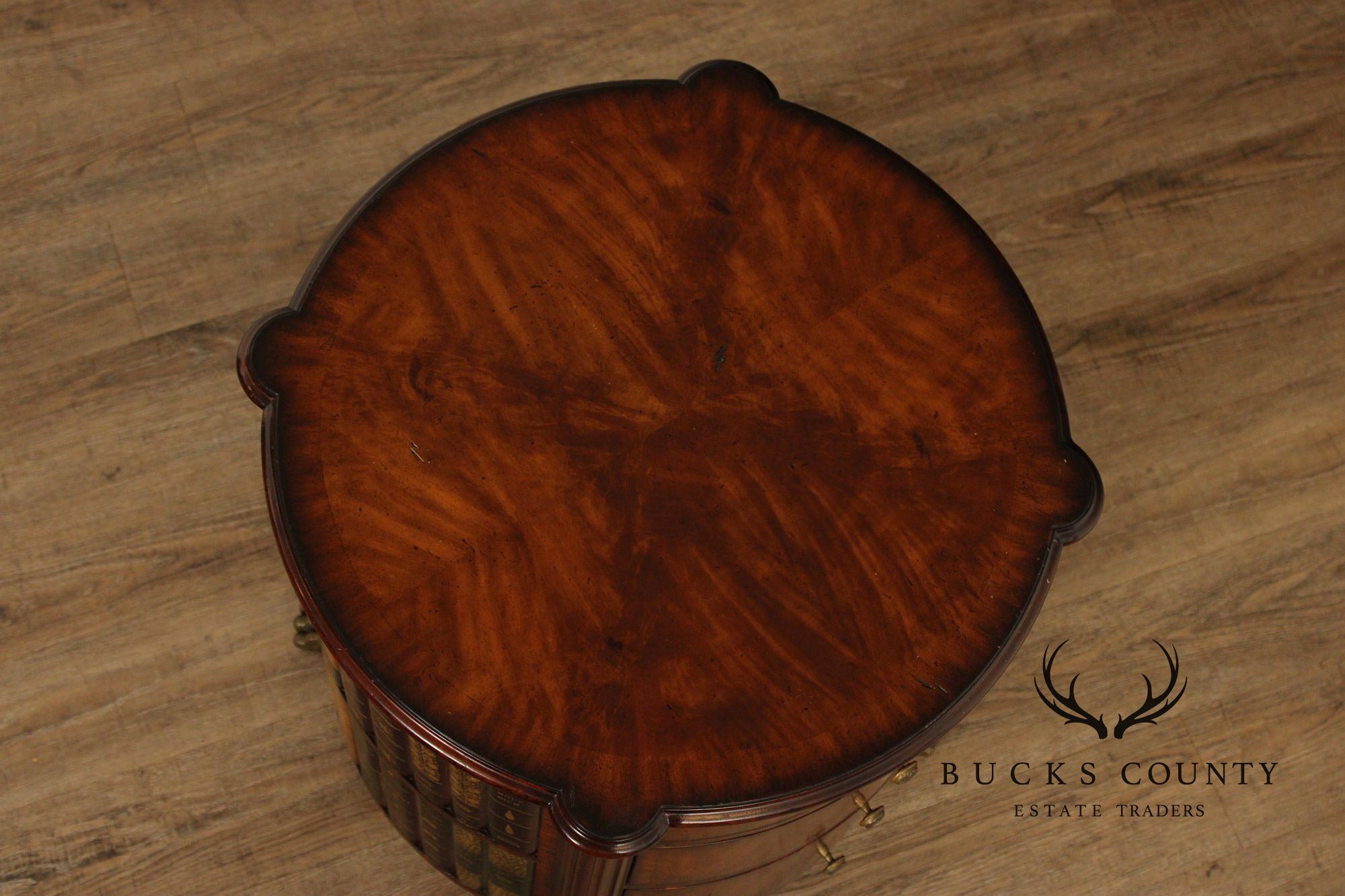 Maitland-Smith Regency Style Mahogany Faux Book Drum Table
