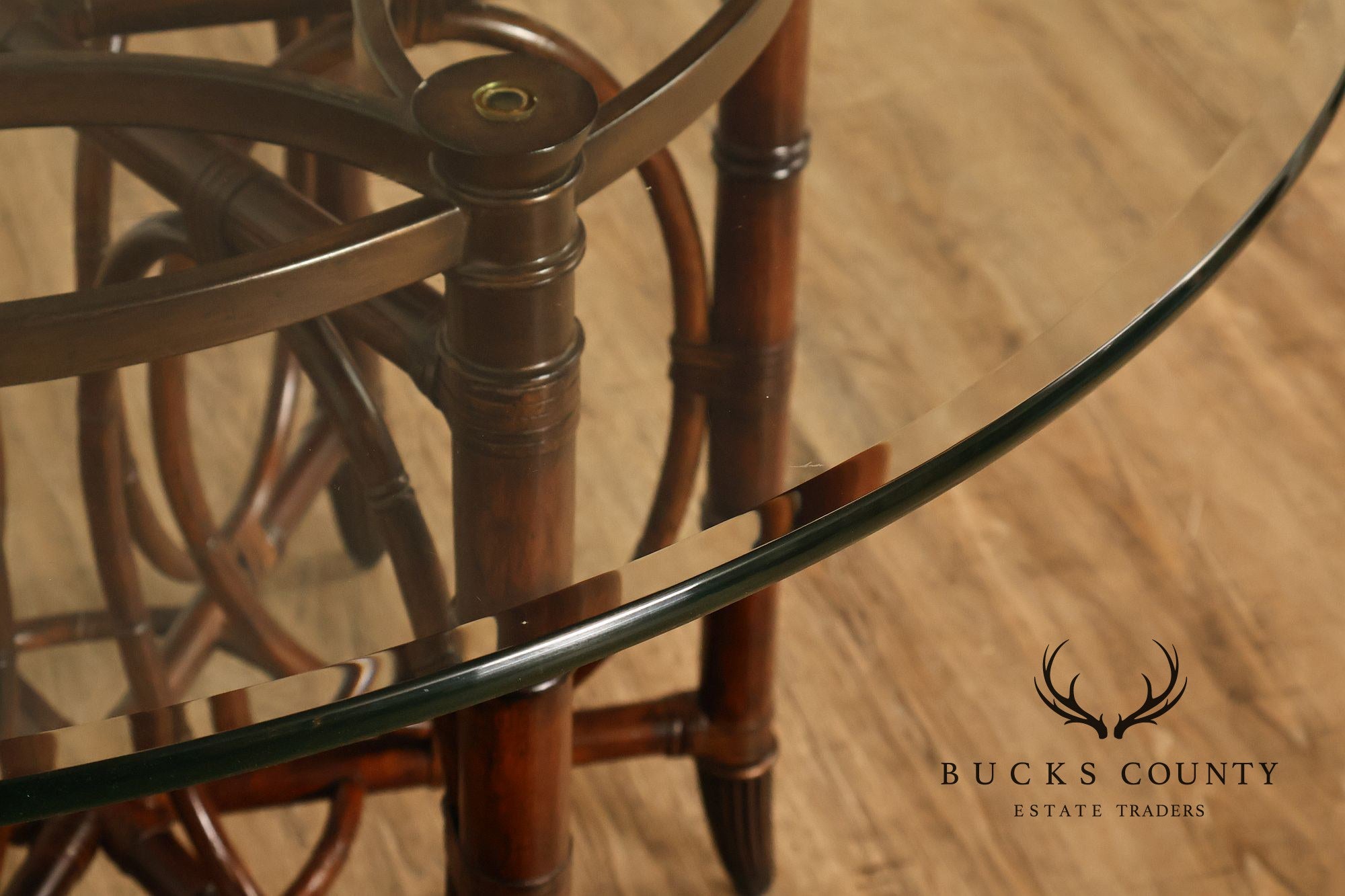 Faux Bamboo Base 48" Round Glass Top Dining Table