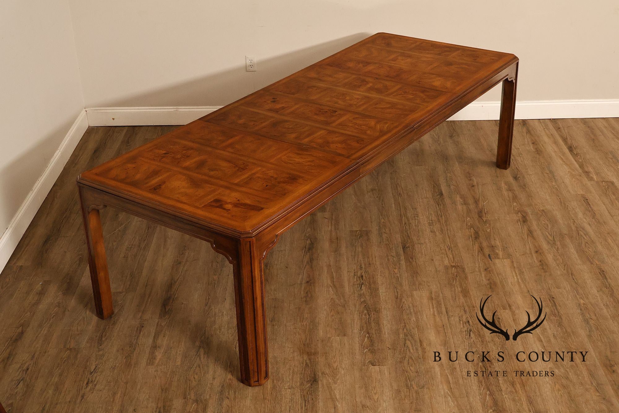 Drexel Heritage Sketchbook Collection Burl Wood Parsons Extendable Dining Table