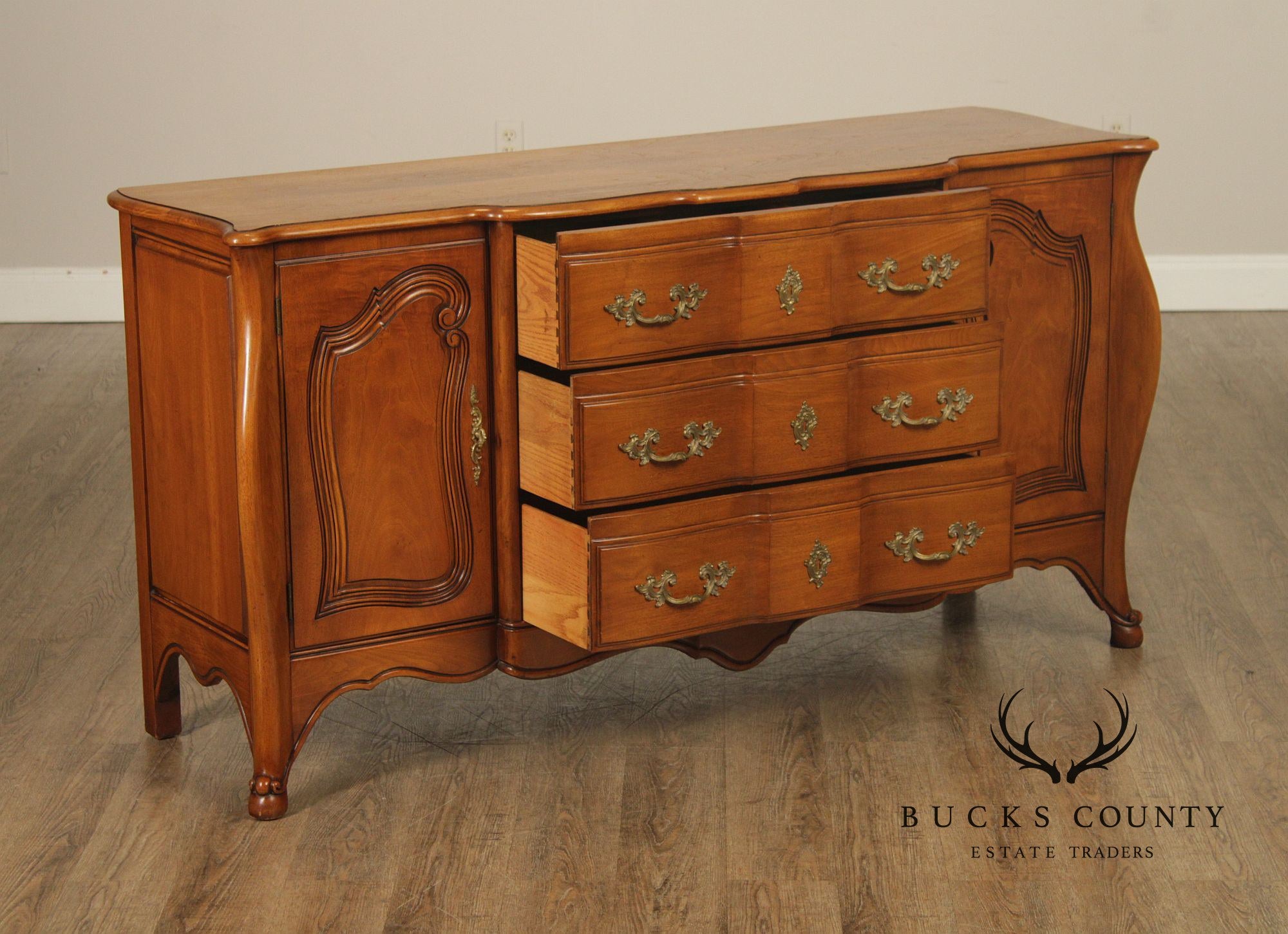 Vintage French Provincial Walnut Sideboard Buffet