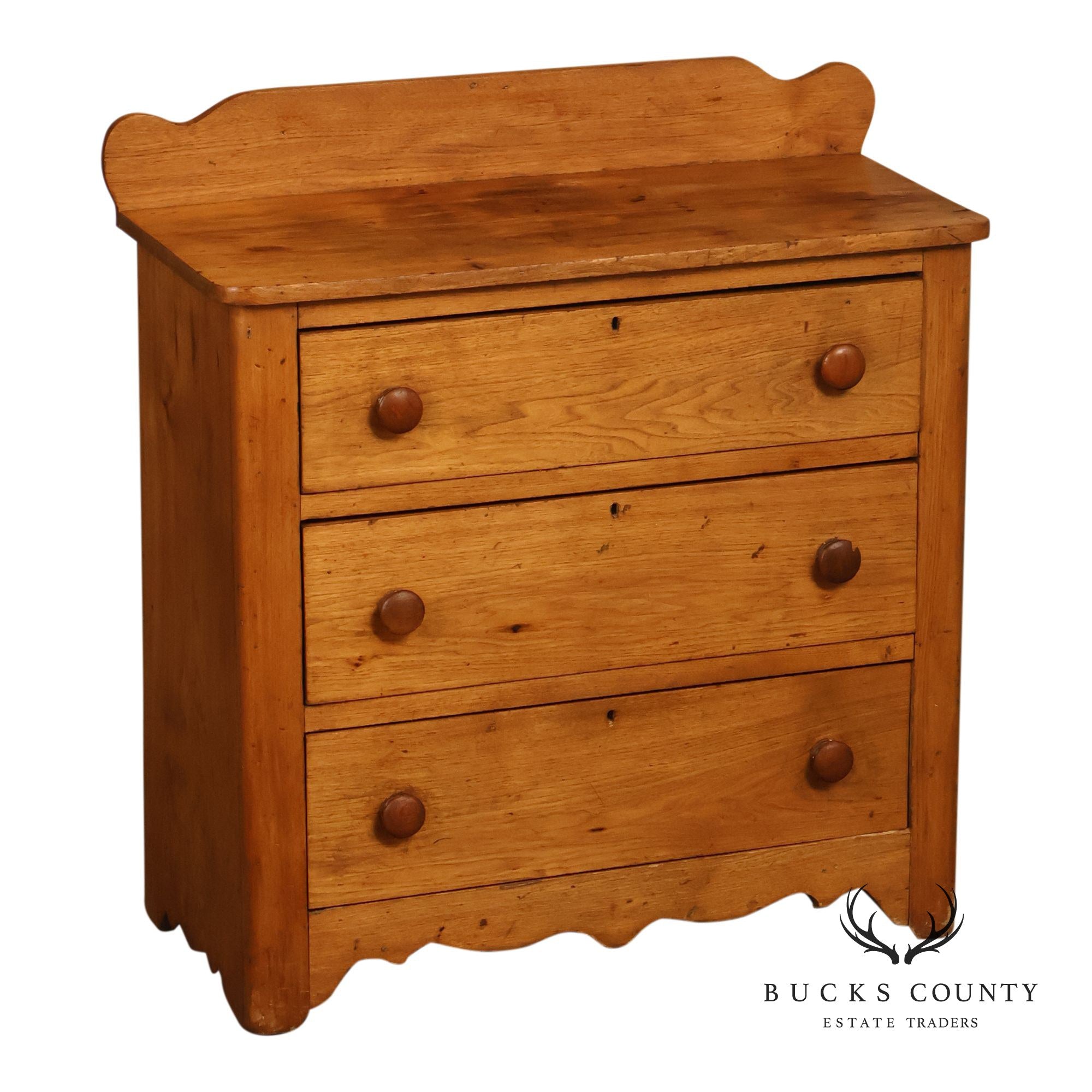 Antique Primitive Country Pine Three-Drawer Chest