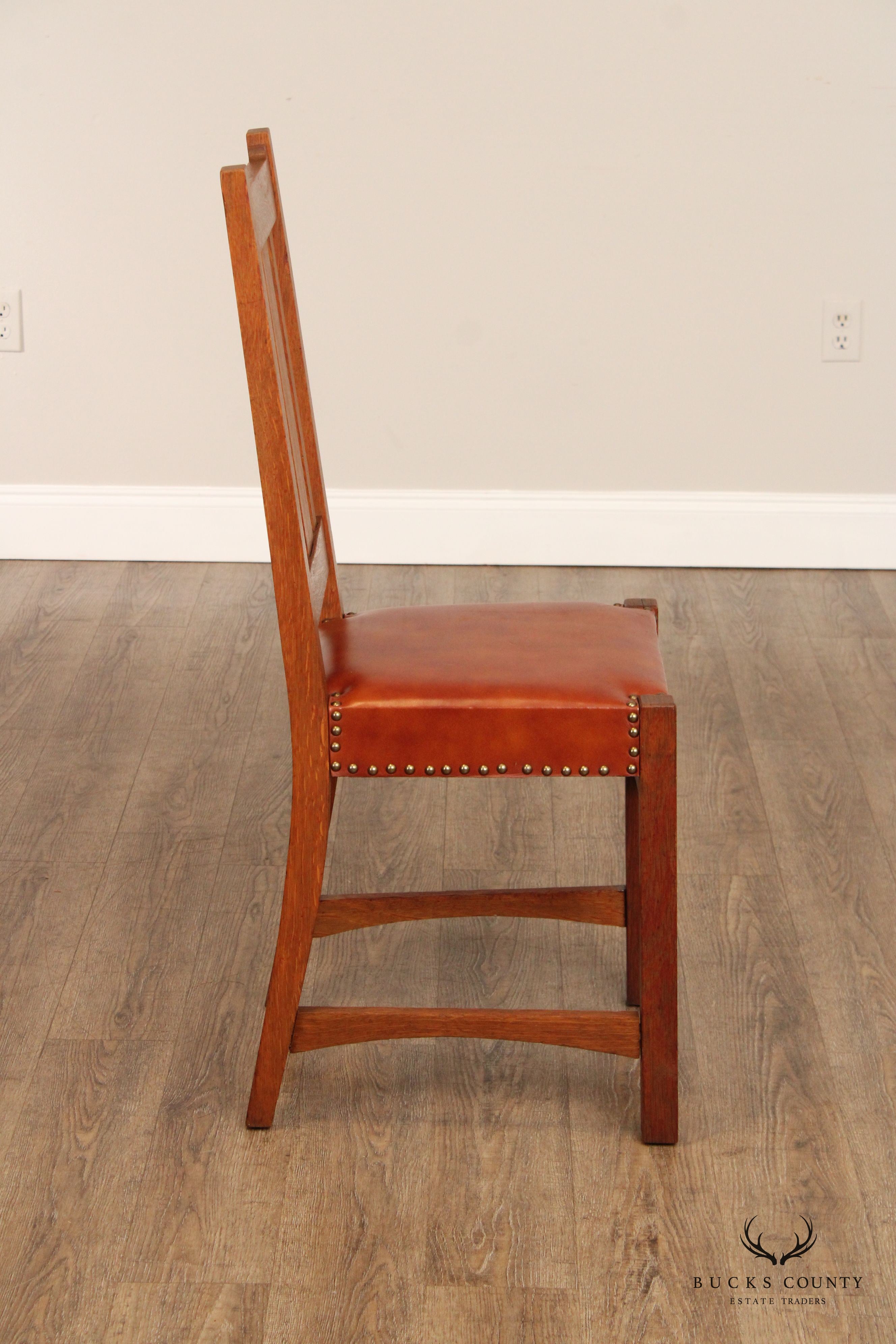 Antique Mission Oak and Leather Side Chair