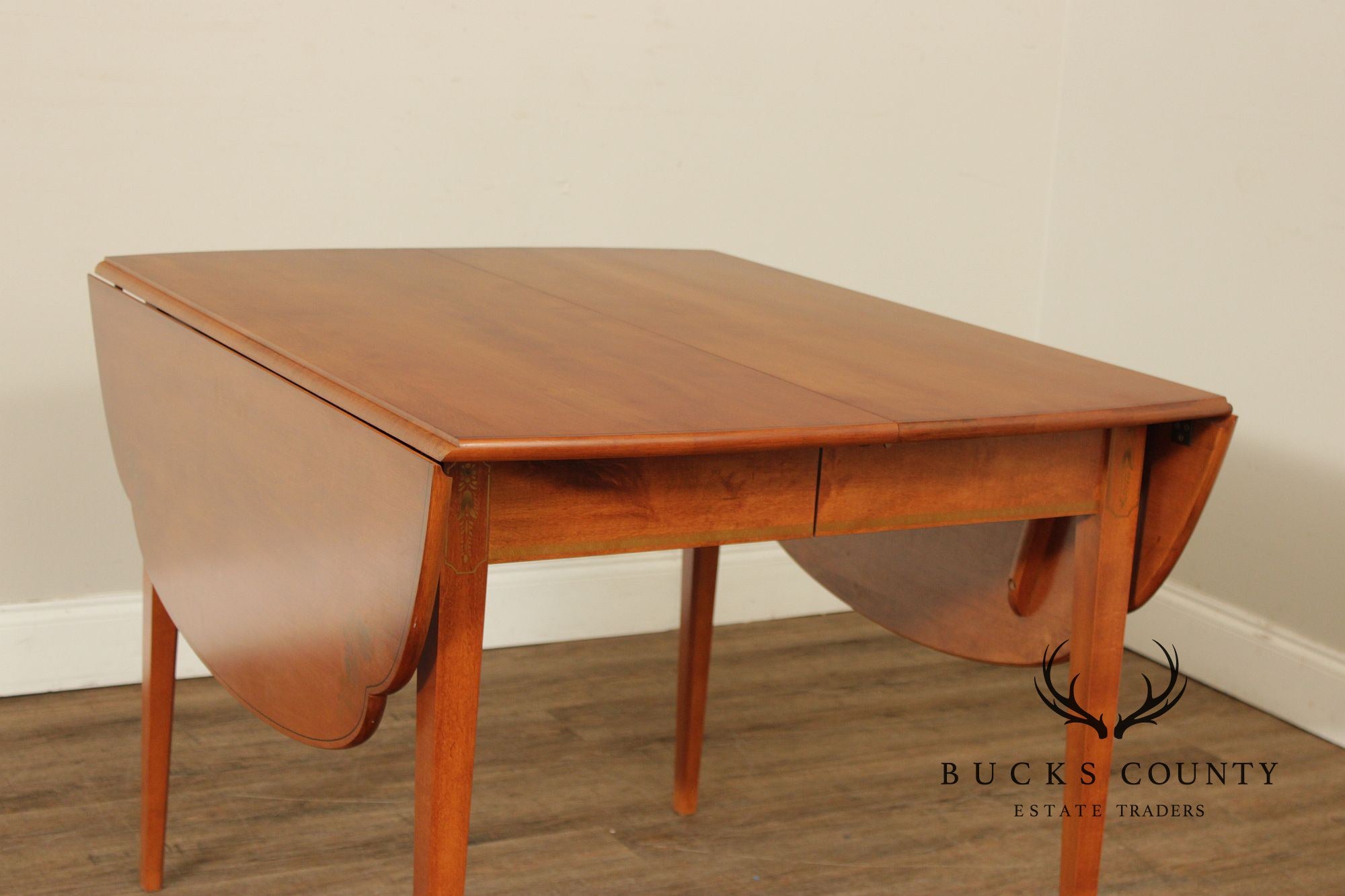 L. Hitchcock Maple Stenciled Drop Leaf Extension Dining Table