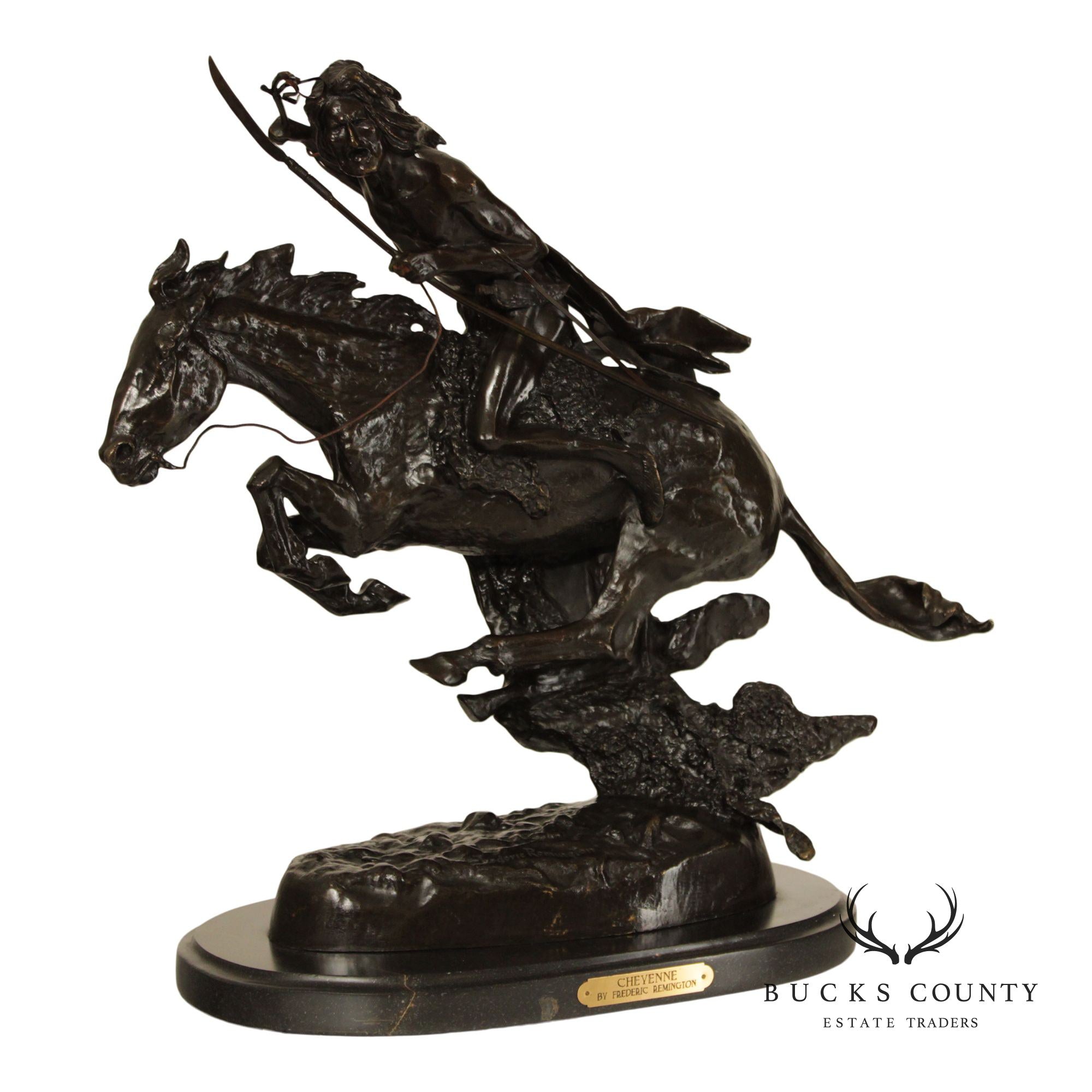 Frederic Remington 'Cheyenne' Native American Equestrian Bronze Sculpture
