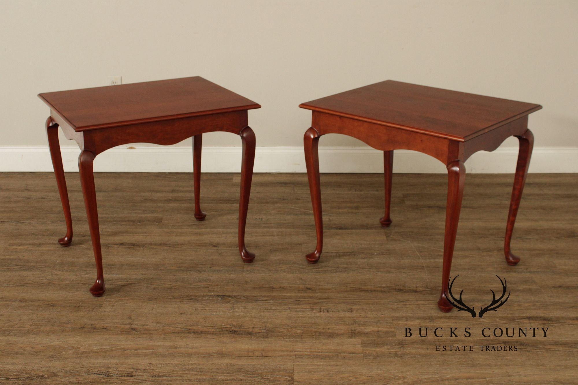 Queen Anne Style Bench Made Pair of Cherry End Tables