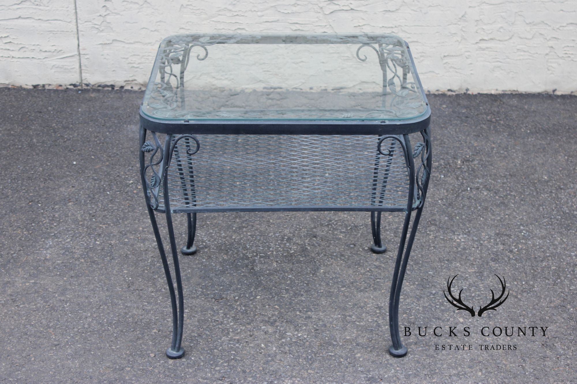 Woodard 'Chantilly Rose' Glass Top Wrought Iron Patio Side Table