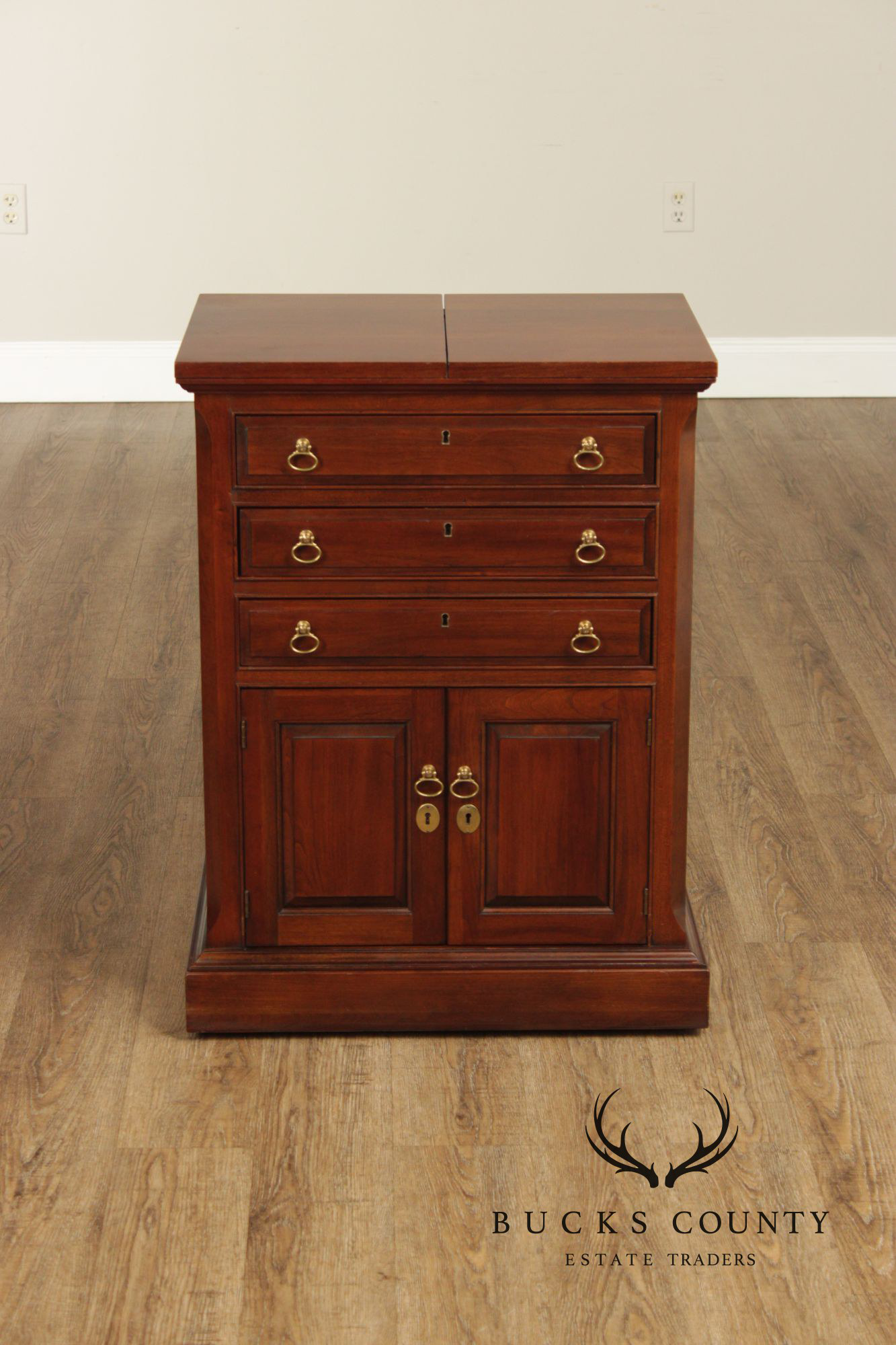 Pennsylvania House Cherry Flip Top Silver Chest Server Cabinet