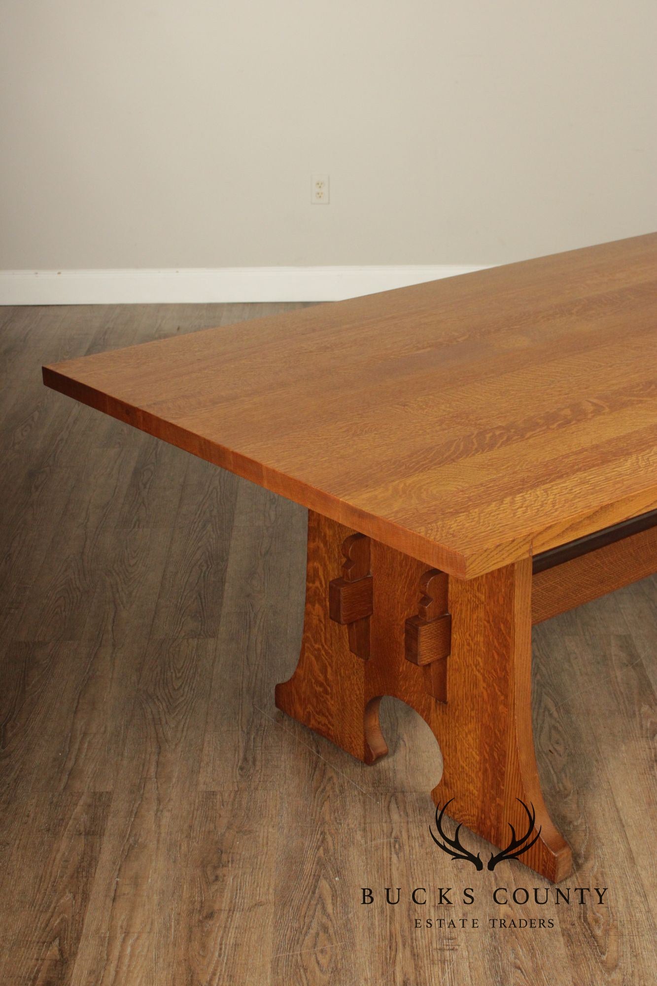 Stickley Mission Collection Oak Keyhole Trestle Dining Table