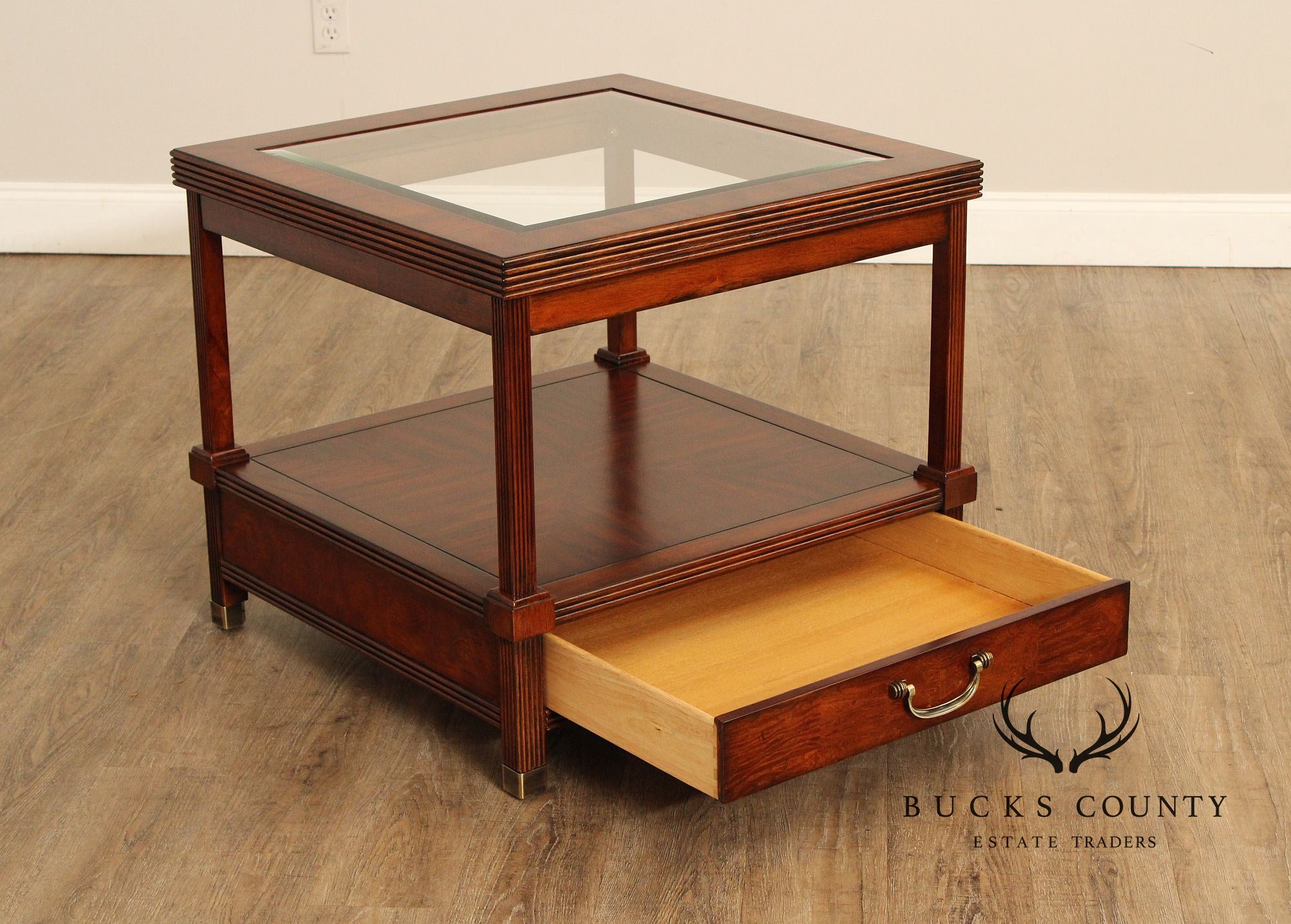 Regency Style Square Mahogany Glass Top End Table
