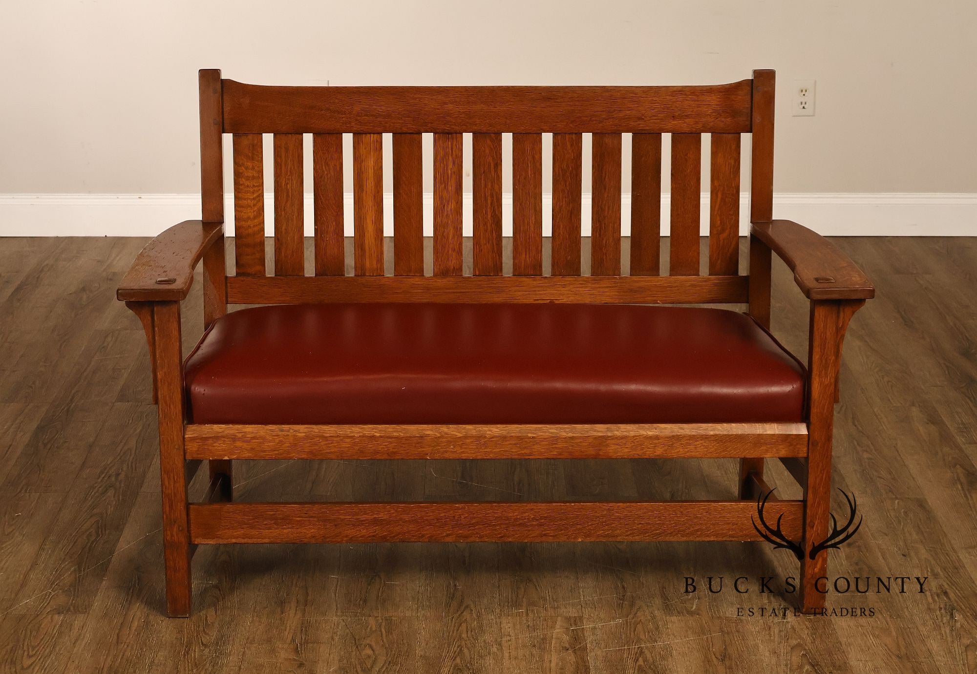 Antique L & J.G. Stickley Oak Slatted Bench