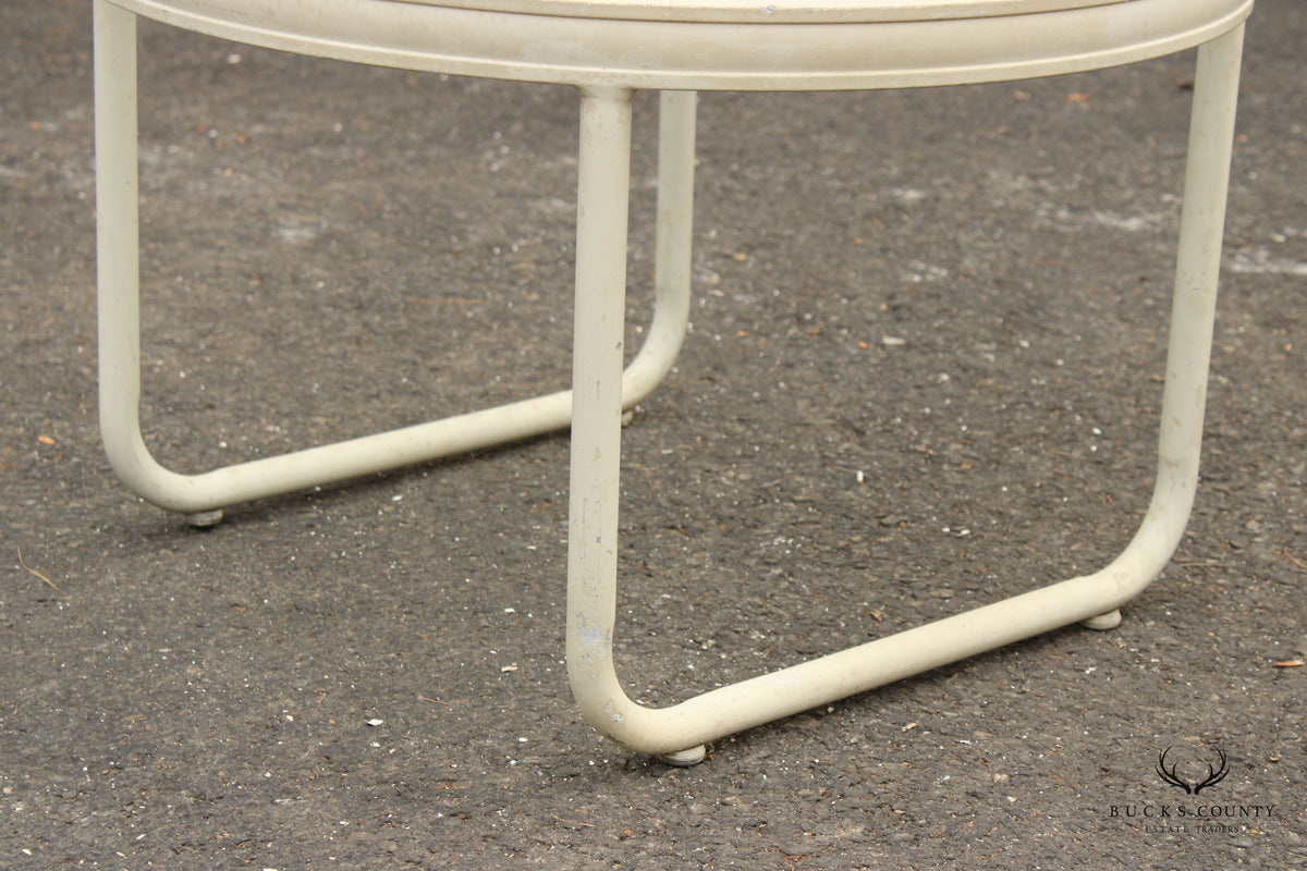 Vintage Aluminum and Glass Round Outdoor Patio Table