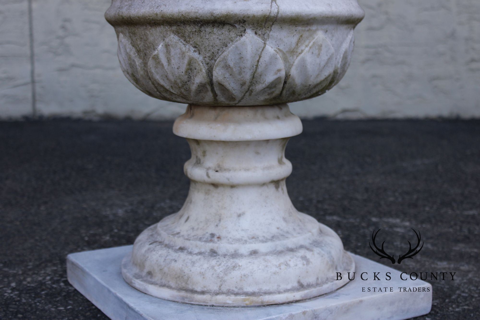 Vintage Pair Of Carved Marble Garden Urns