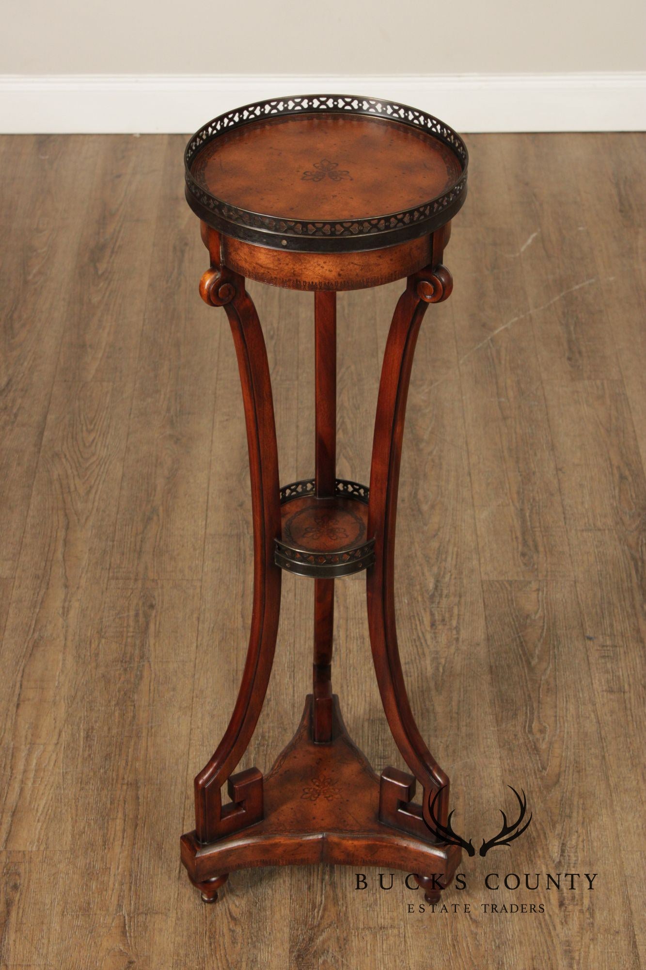 Theodore Alexander Pair of Two-Tier Leather Pedestals