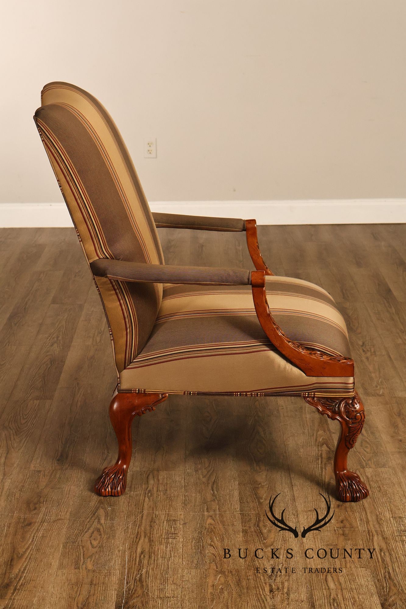 Century Chair Co. Traditional Chippendale Style Carved Upholstered Armchair