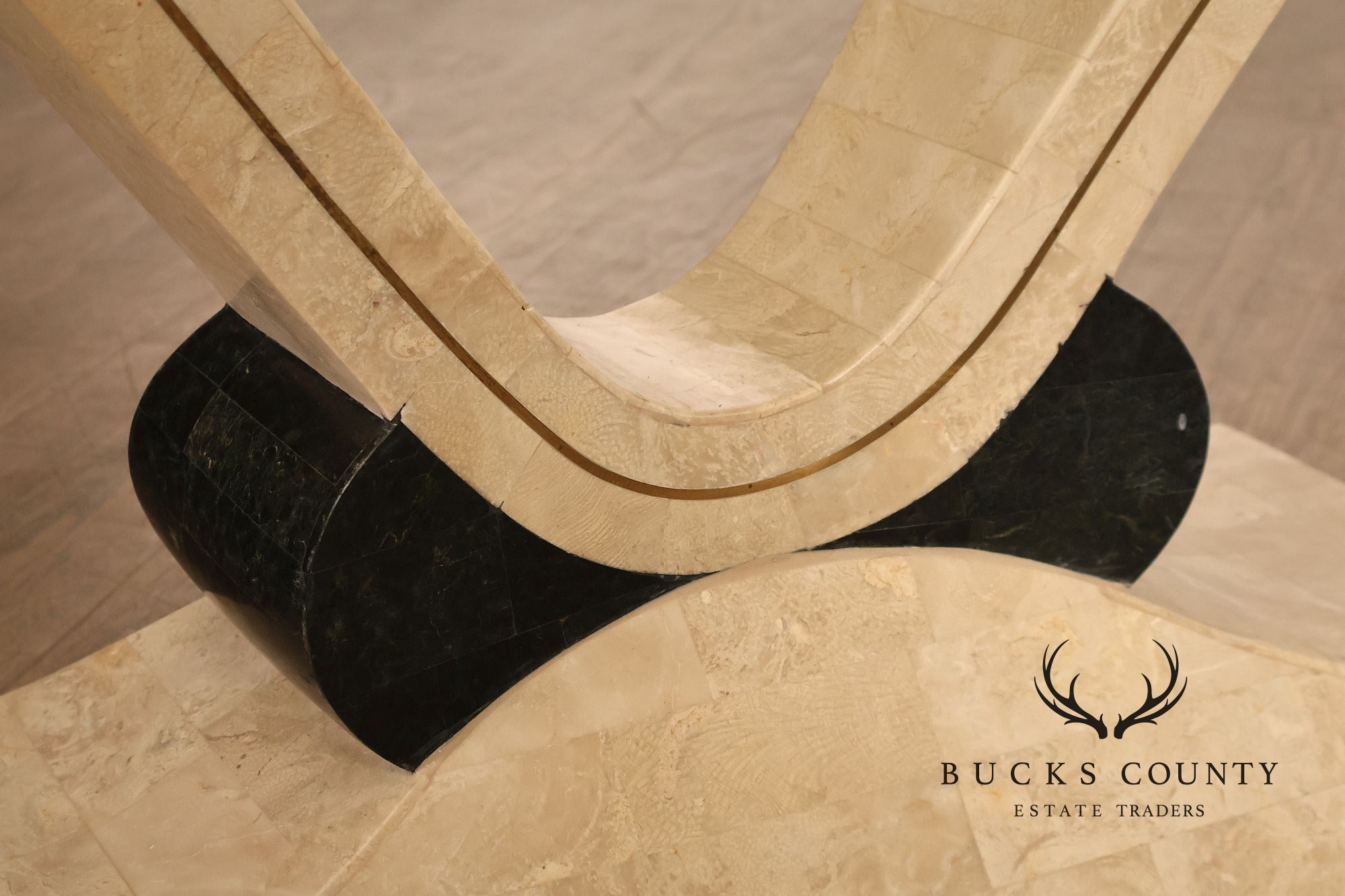 Postmodern Glass Top Travertine Console Table