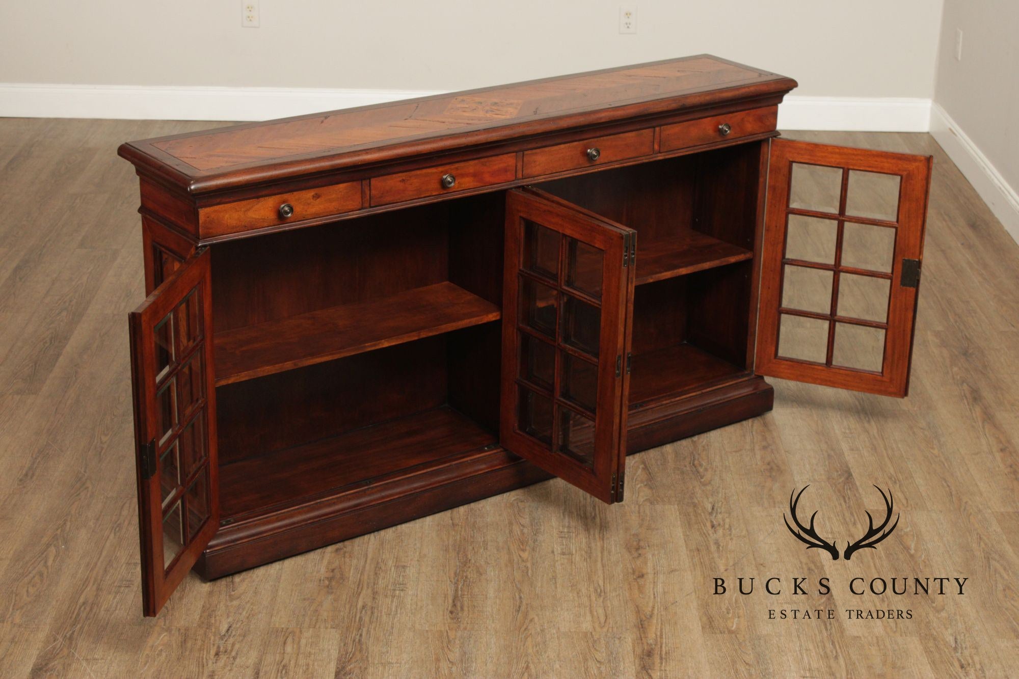 Theodore Alexander Regency Style Glass Door Low Bookcase