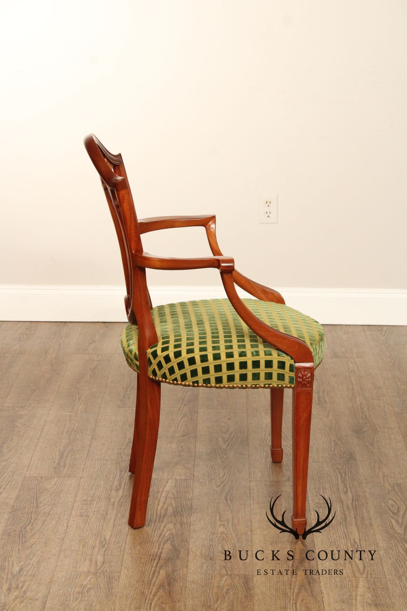Hepplewhite Style Set of Four Carved Mahogany Shield Back Dining Chairs
