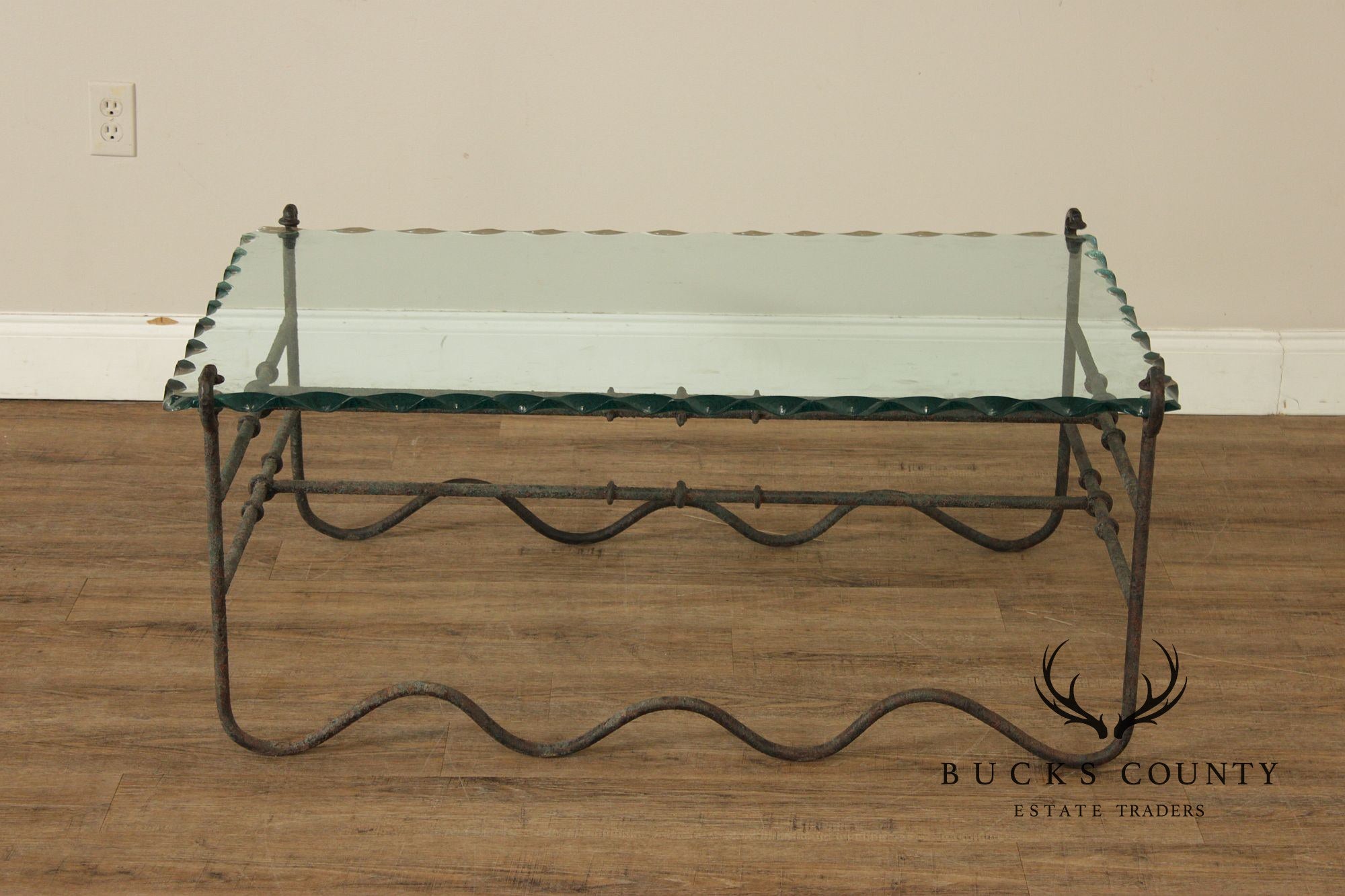 Modernist Glass Top Wrought Iron Coffee Table