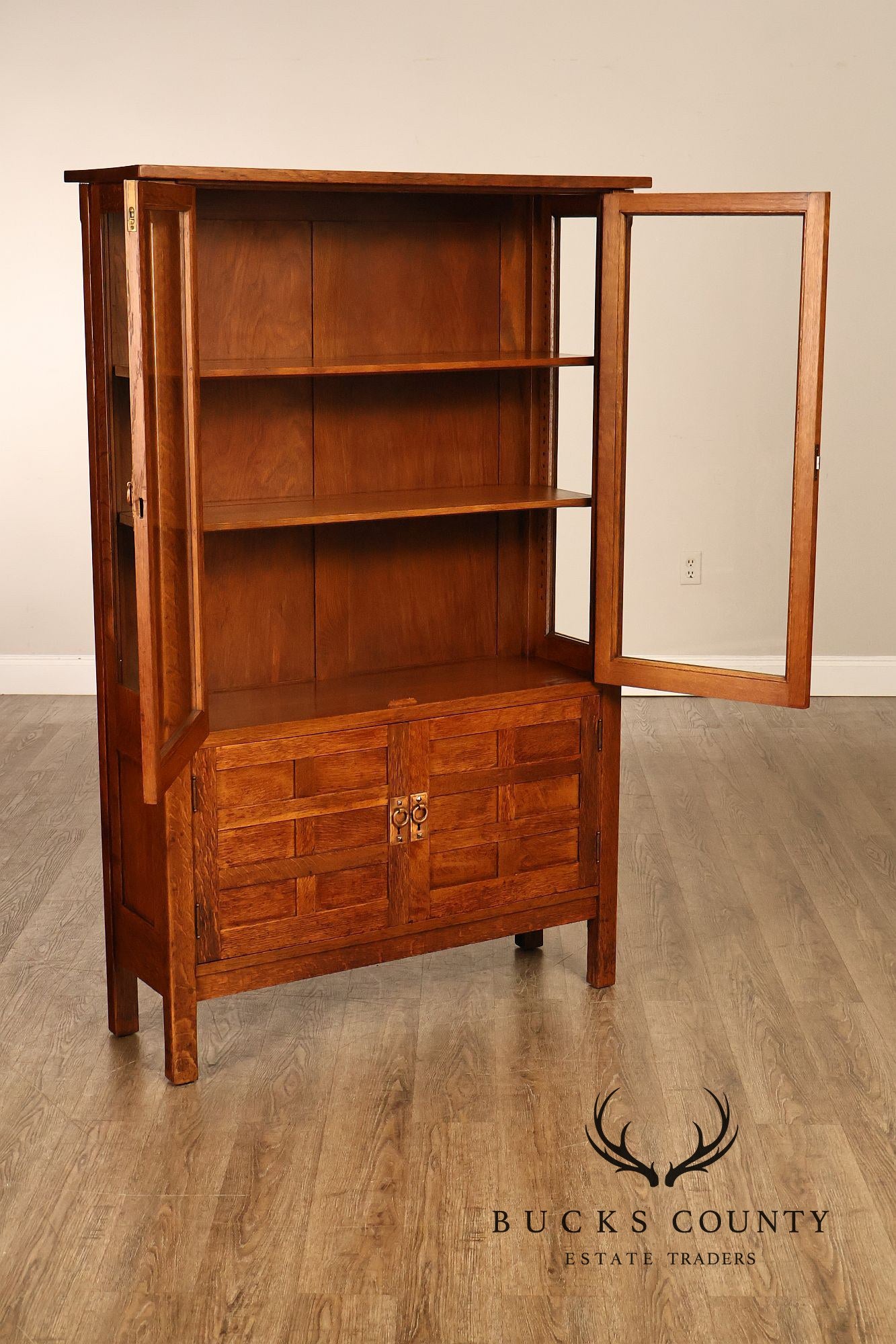 Rare Antique Gustav Stickley Oak China Cabinet Bookcase