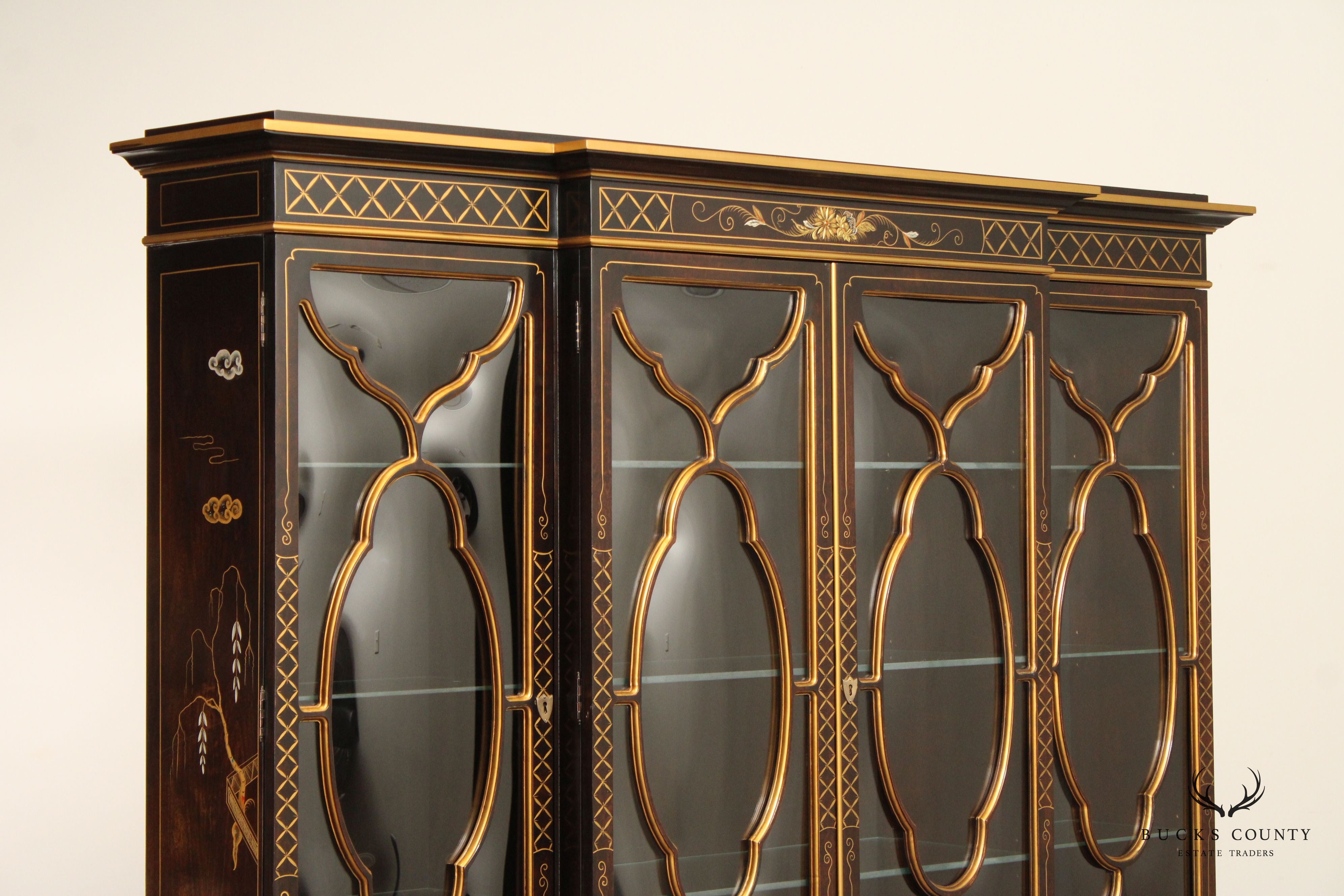 Karges Chinoiserie Decorated Breakfront China Display Cabinet