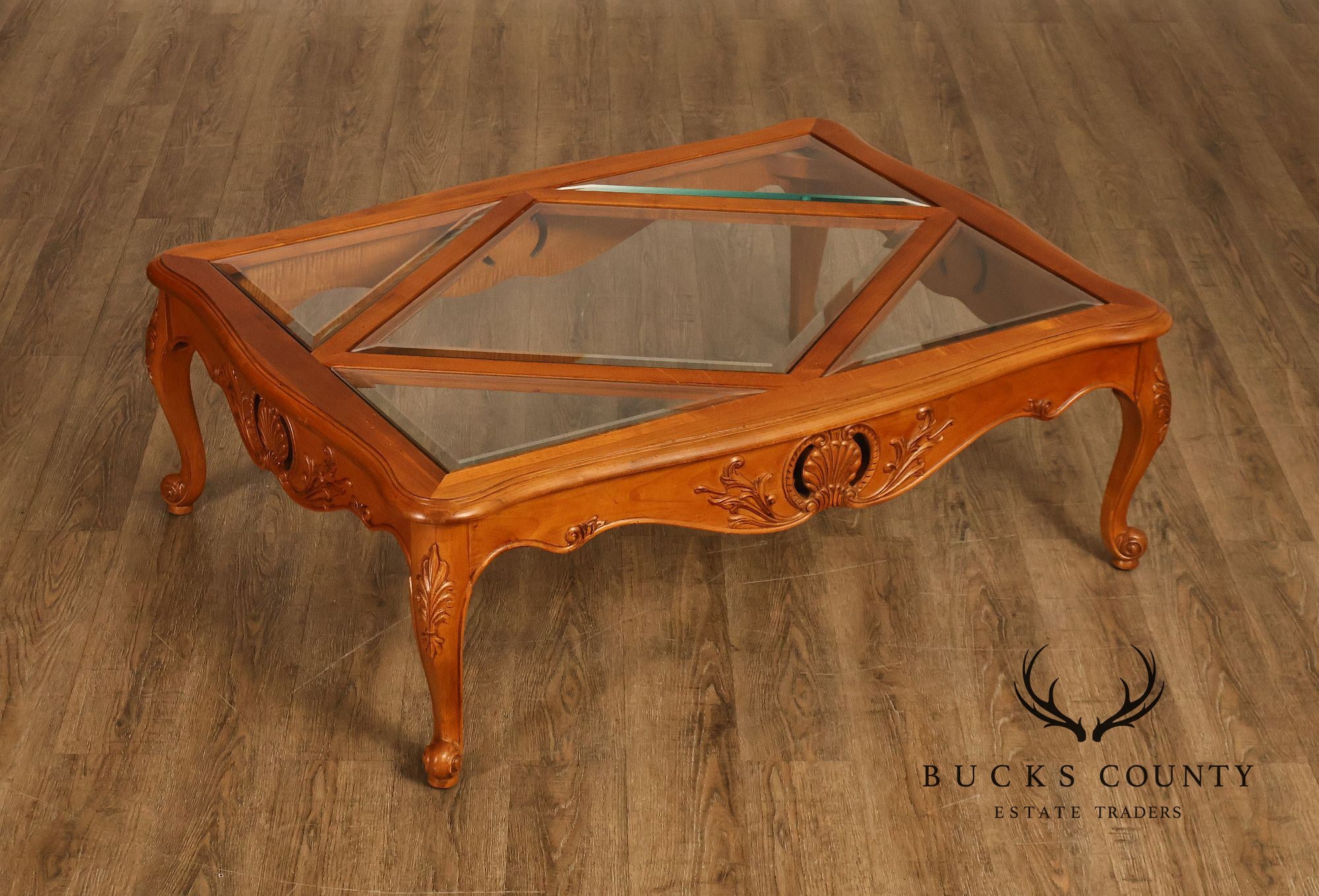 Ethan Allen 'Legacy' French Country Style Glass Top Coffee Table