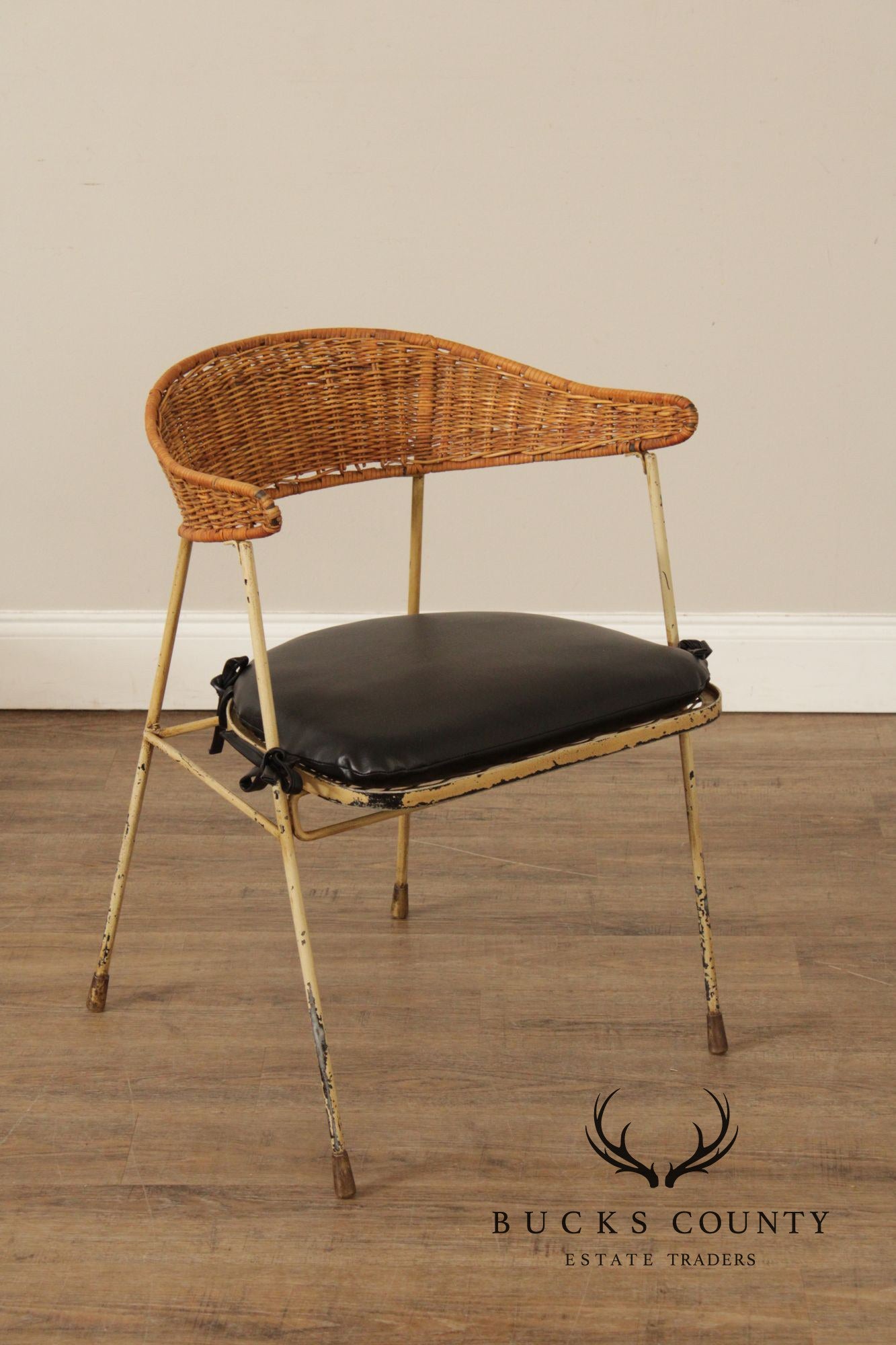 Salterini Mid Century Modern Set of Four Wicker And Iron Side Chairs