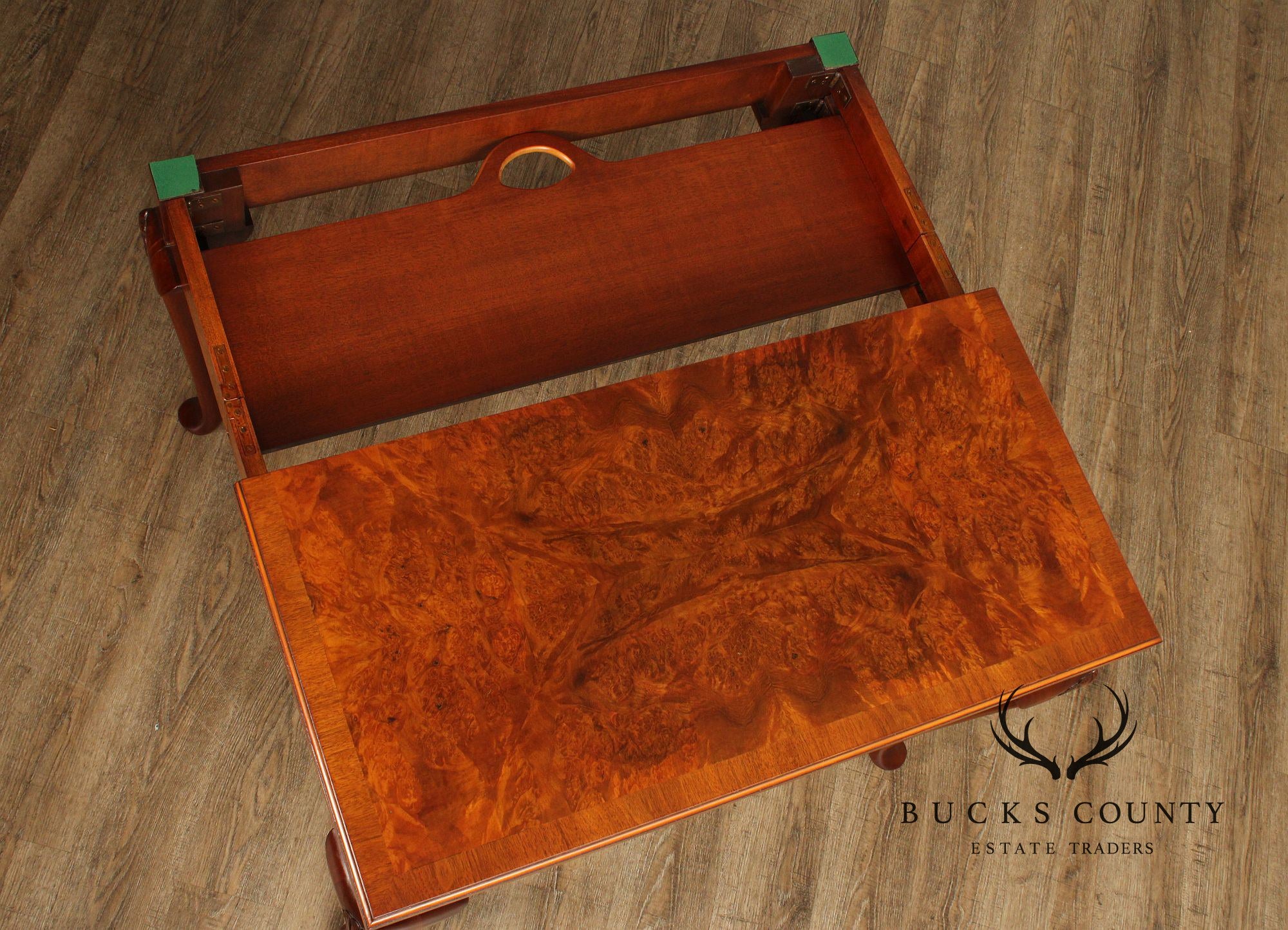 Queen Anne Style Burl Wood Leather Top Folding Games Table