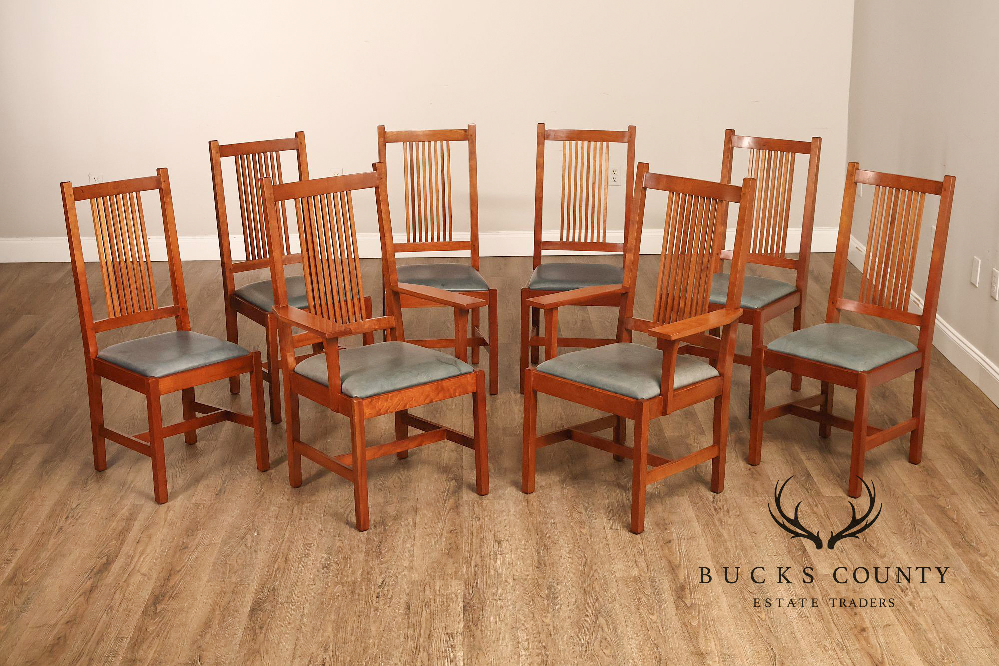 Stickley Mission Collection Set Of Eight Cherry Spindle Dining Chairs