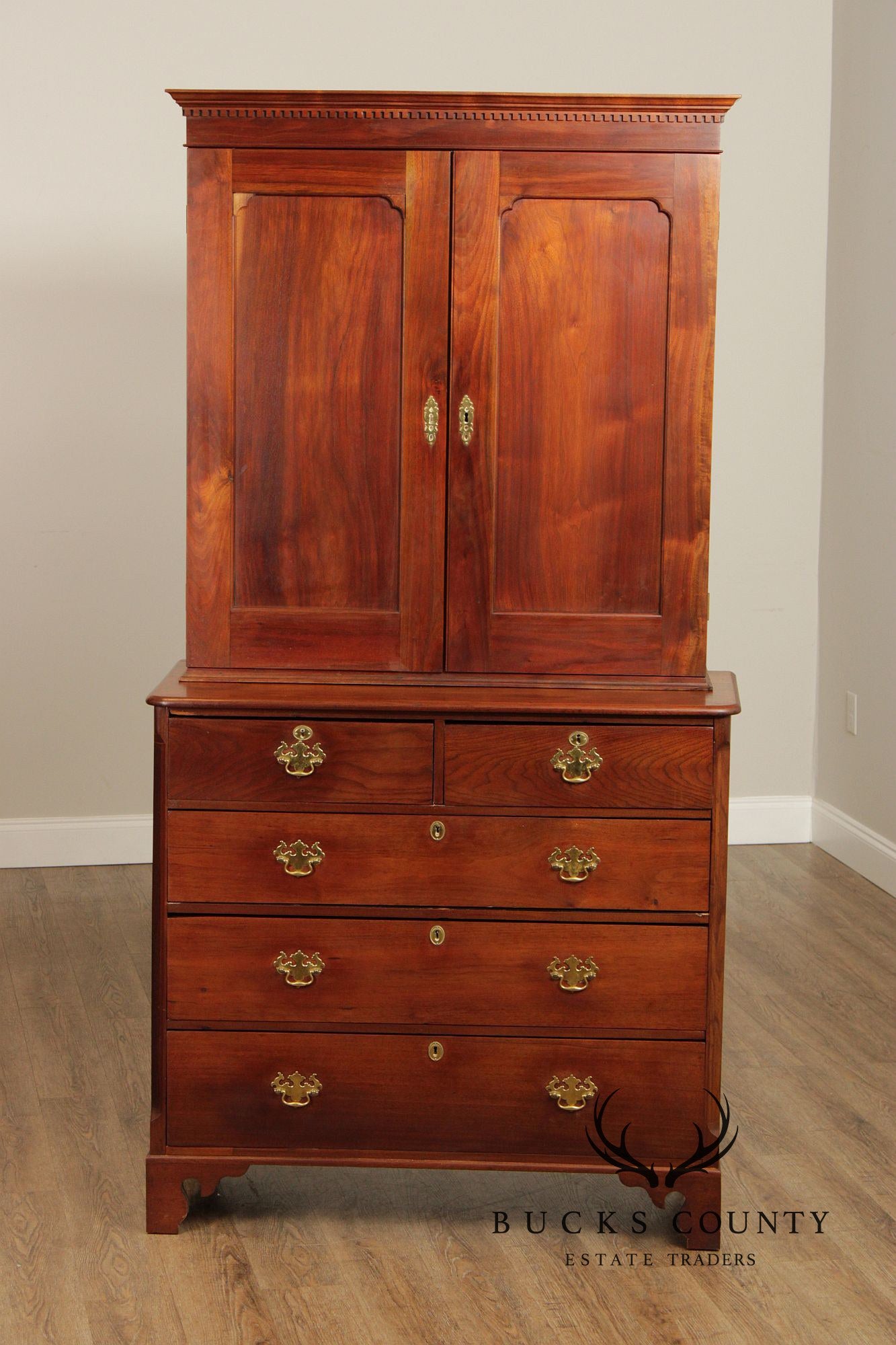 Antique American Walnut Chest With Blind Door Bookcase Top
