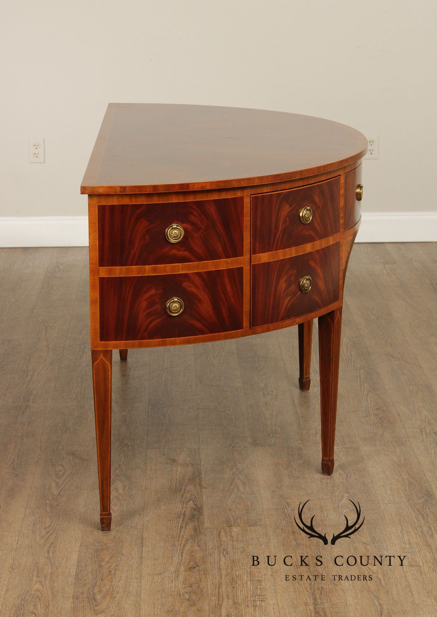 Maitland Smith Hepplewhite Style Deep Mahogany Inlaid Demilune Sideboard
