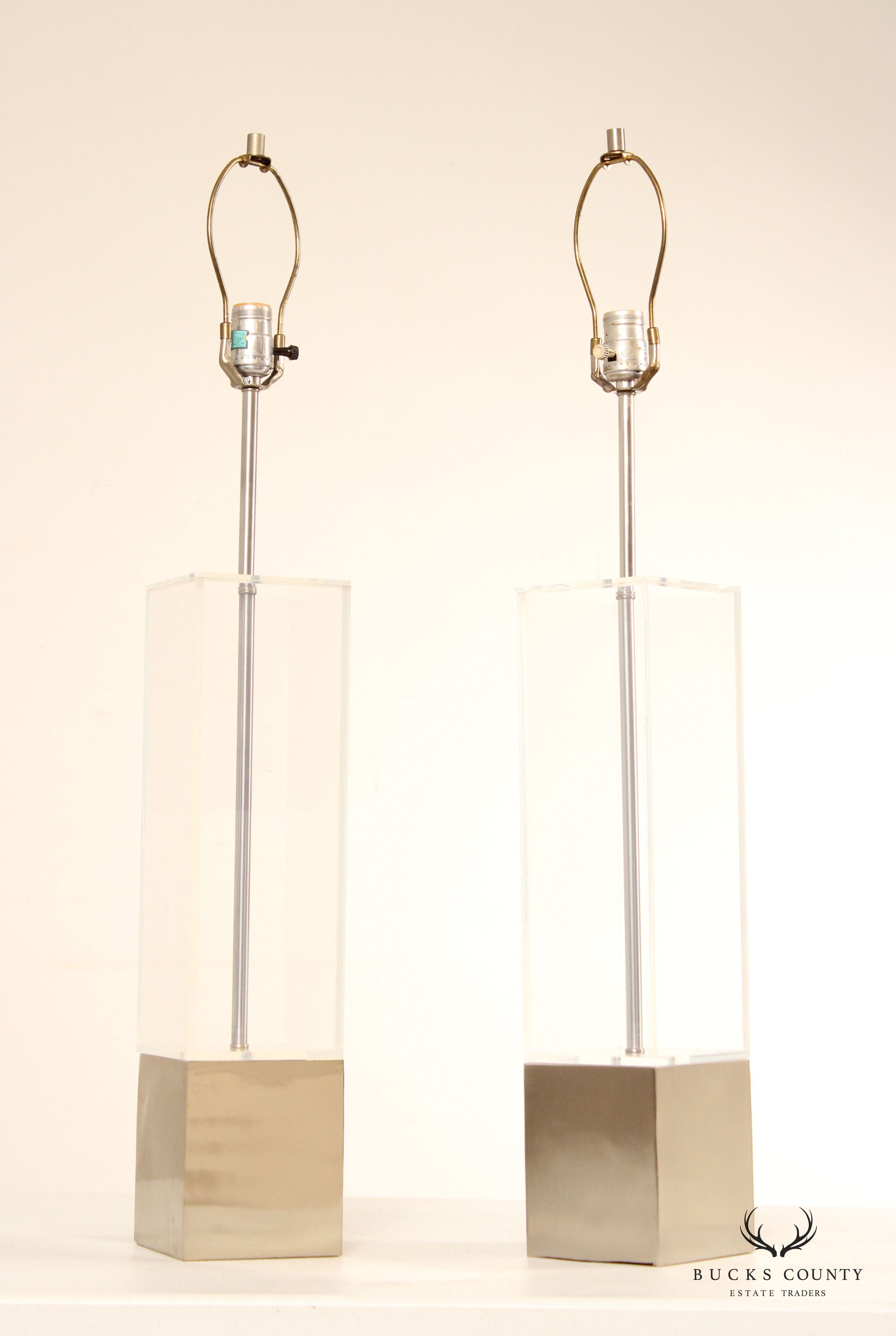 Mid Century Modern Pair Lucite Table Lamps