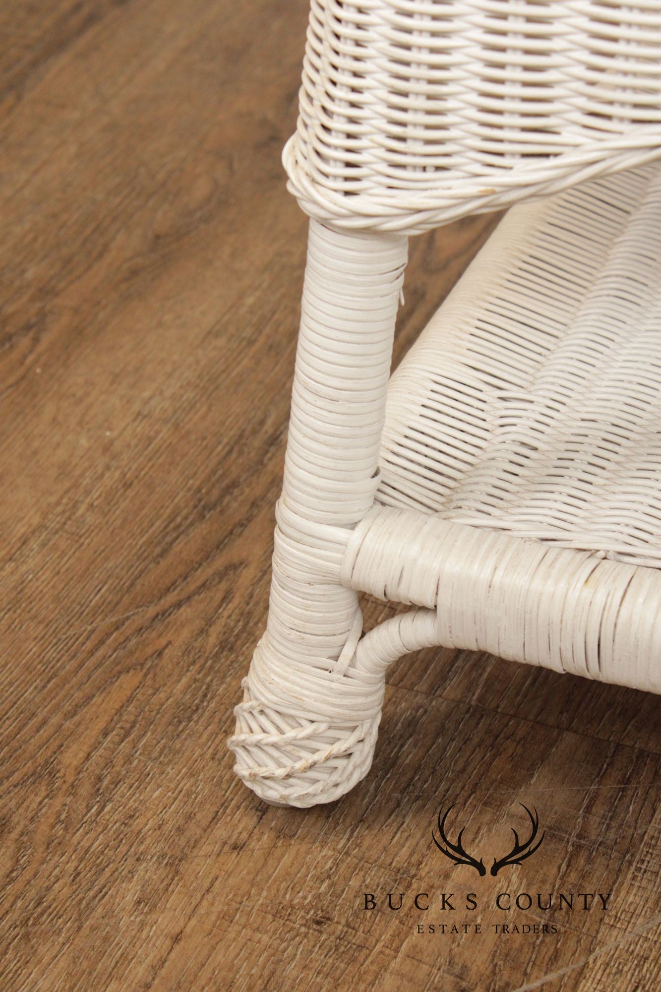 White Wicker Glass Top Coffee Table