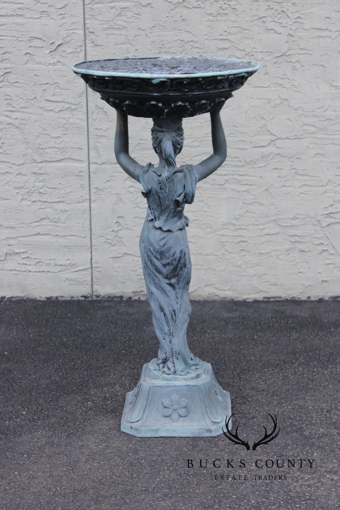 Classical Style Figural Bronze Garden Birdbath