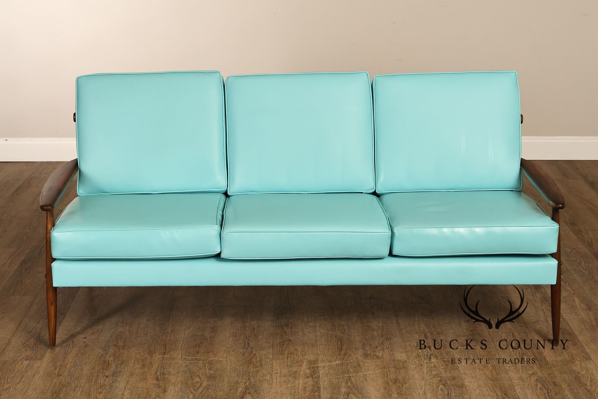 Mid Century Modern Oak Three-Seat Sofa