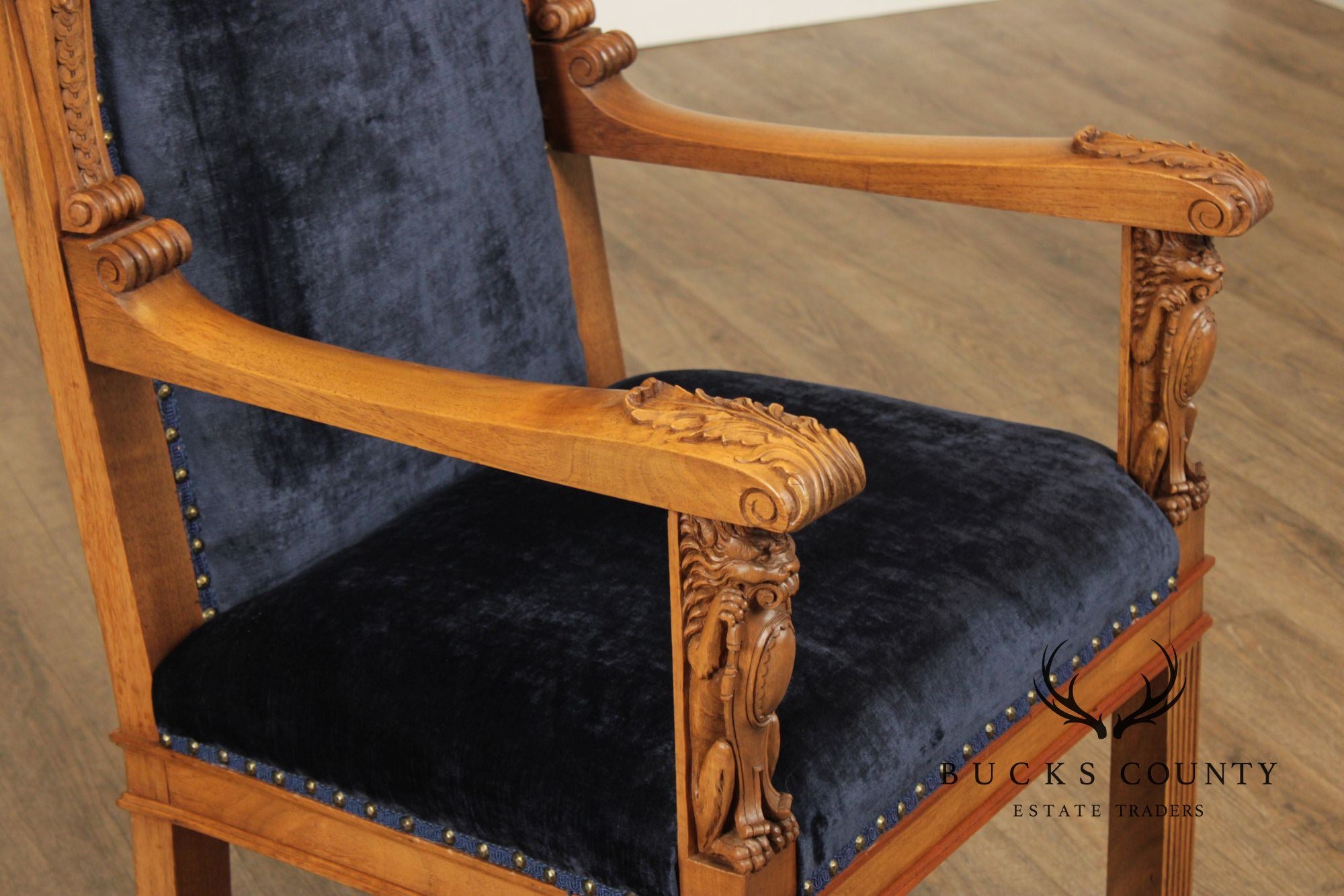 Antique Carved Walnut Renaissance Revival Style Throne Armchair