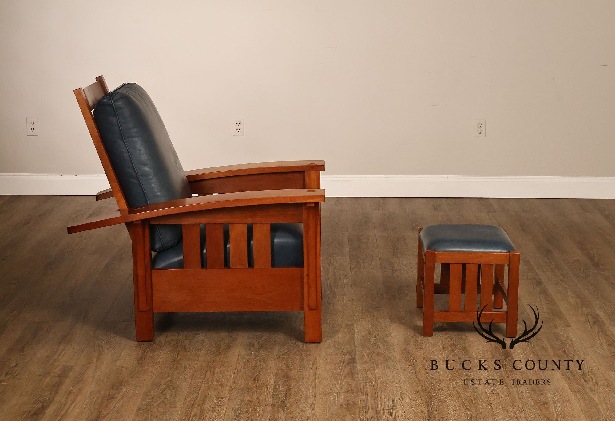 Stickley Mission Collection Cherry Bow Arm Morris Chair and Ottoman