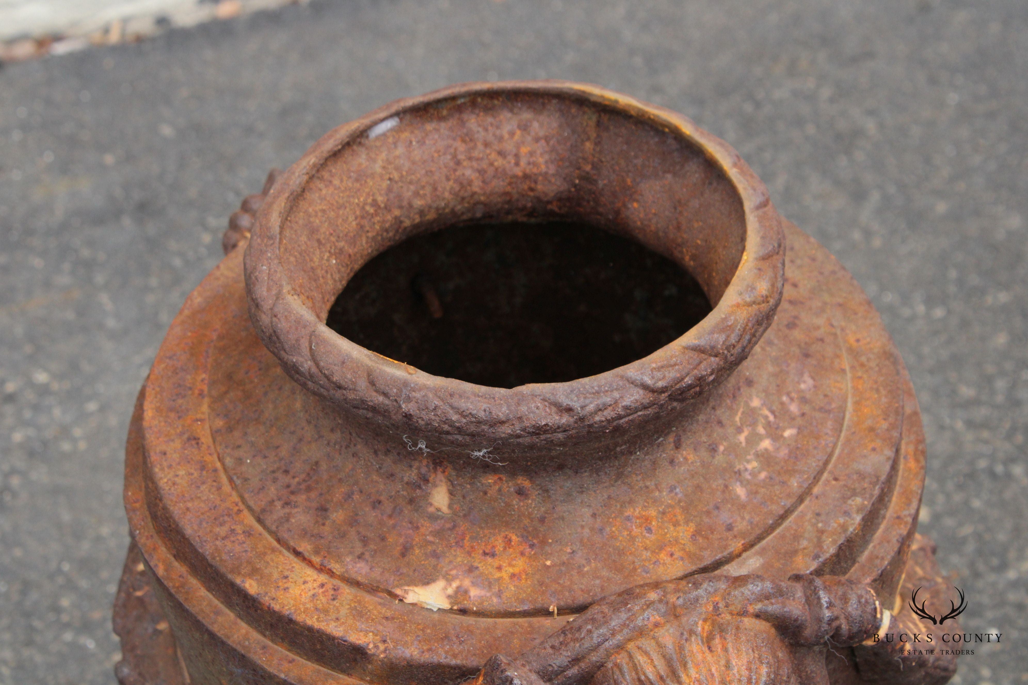 Classical Style Pair of Cast Iron Outdoor Garden Urns
